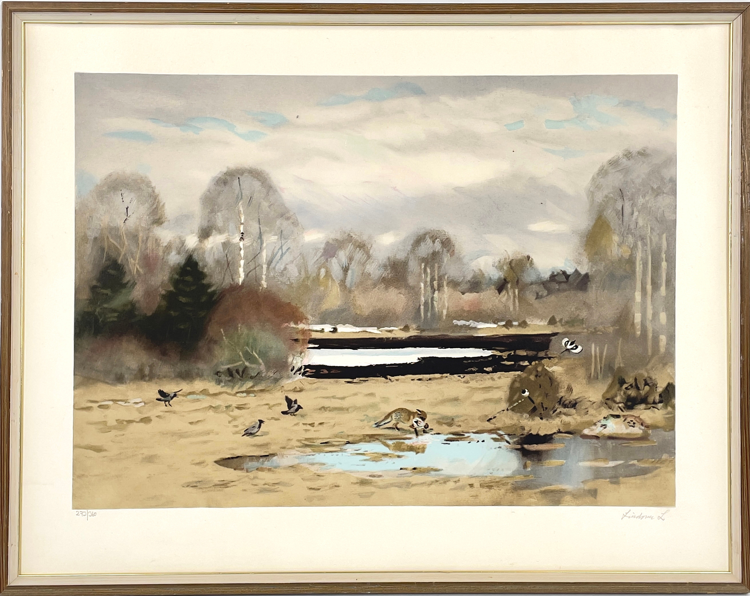 LINDORM LILJEFORS. Räv med byte, färglitografi, numrerad 273/360 & signerad Lindorm L.