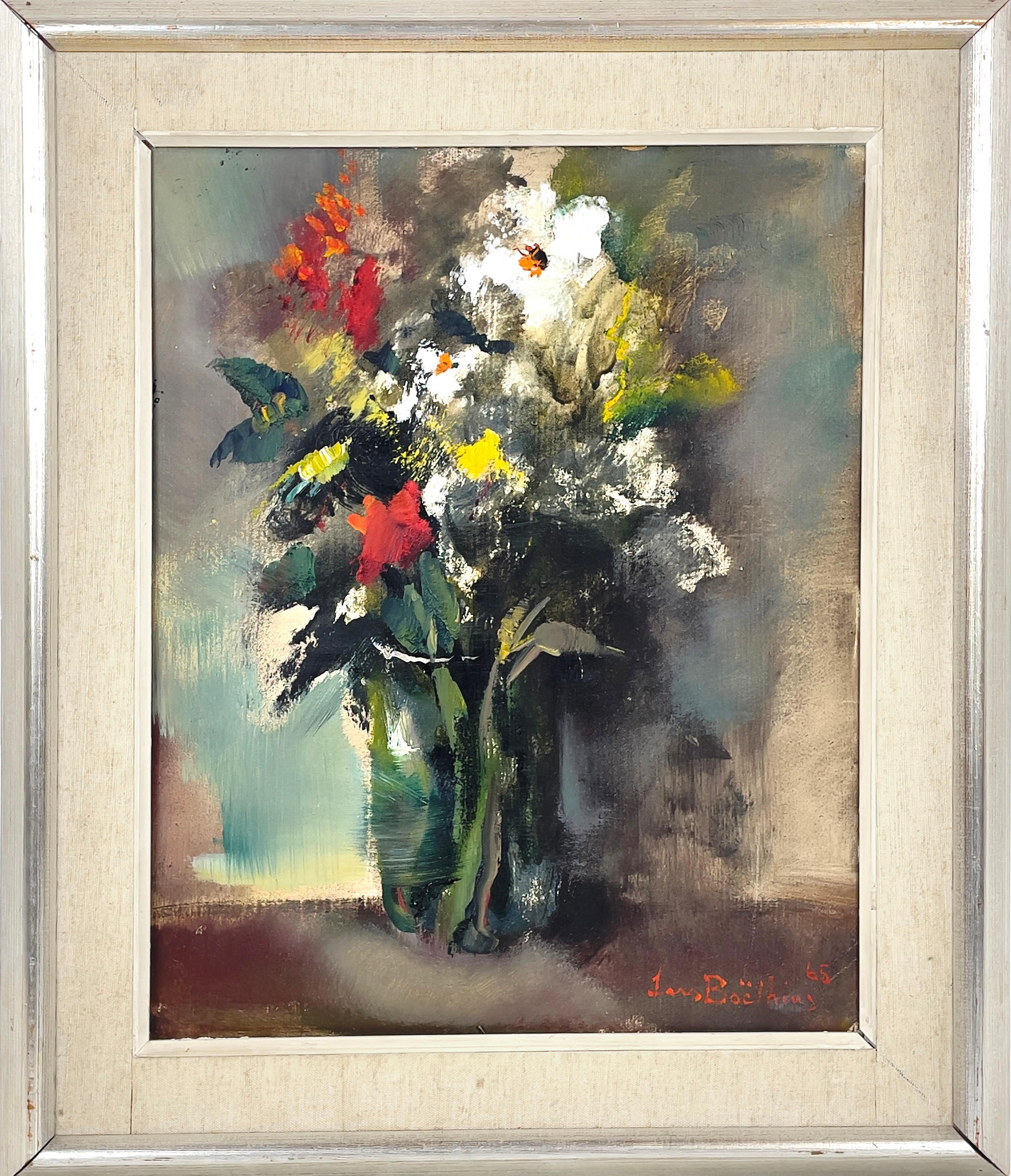 LARS BOËTHIUS. Blomsterstilleben, olja på pannå, signerad & daterad 1965.