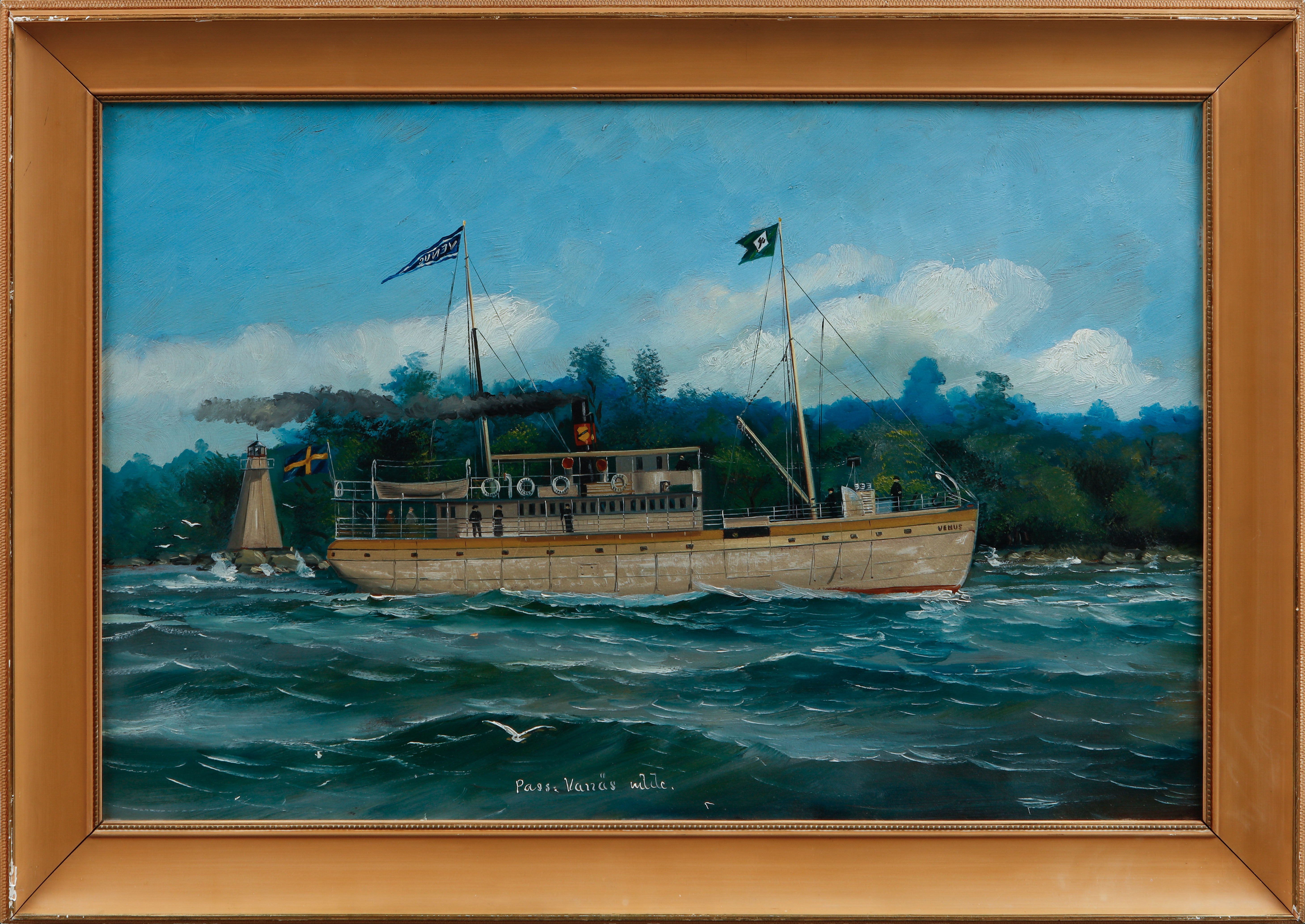 OKÄND KONSTNÄR. Venus passerar Vanäs udde, olja på pappannå, 1900-tal.