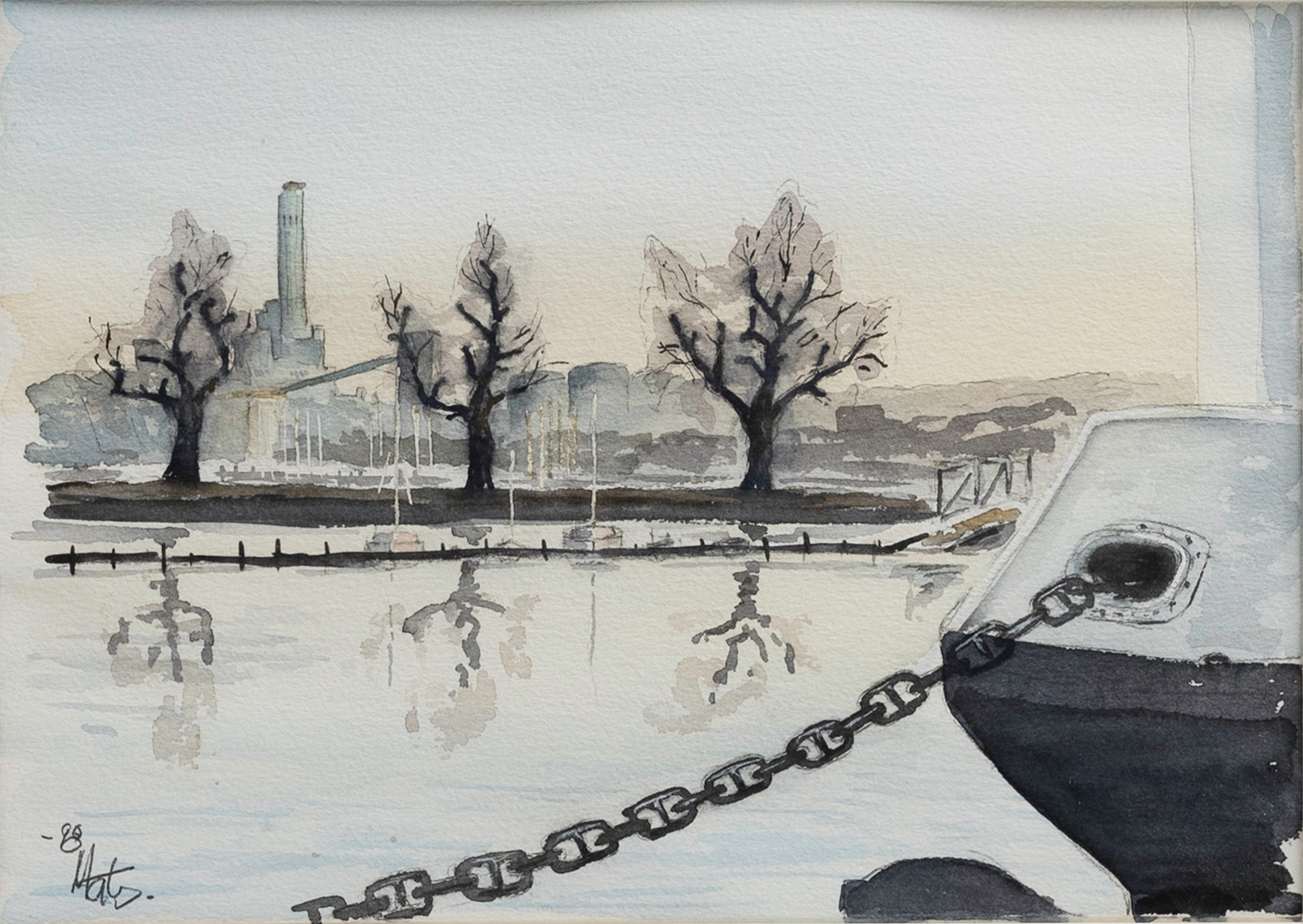 MATS JOHANSSON. Västerås hamn, akvarell, signerad och daterad, Mats-98.