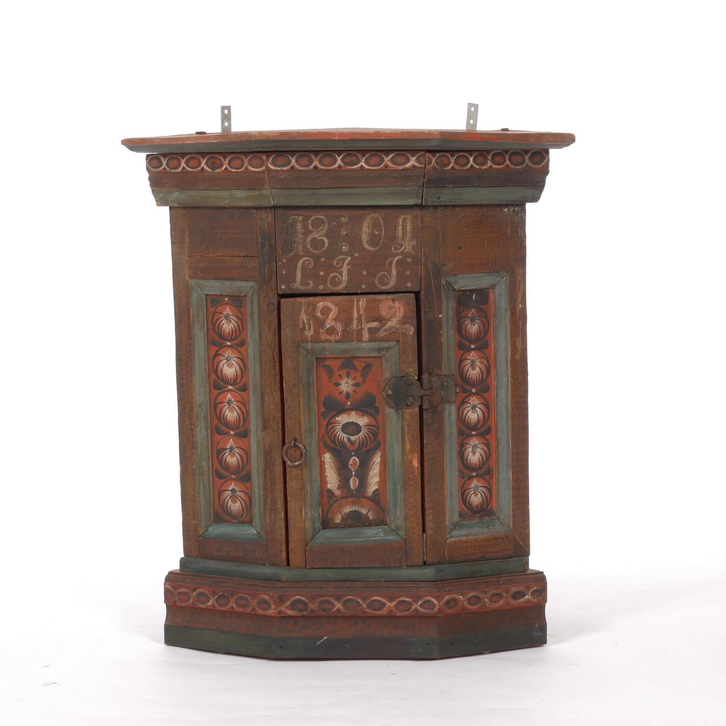 VÄGGHÖRNSKÅP, allmoge, kurbitsmålad, Dalarna, 1804.