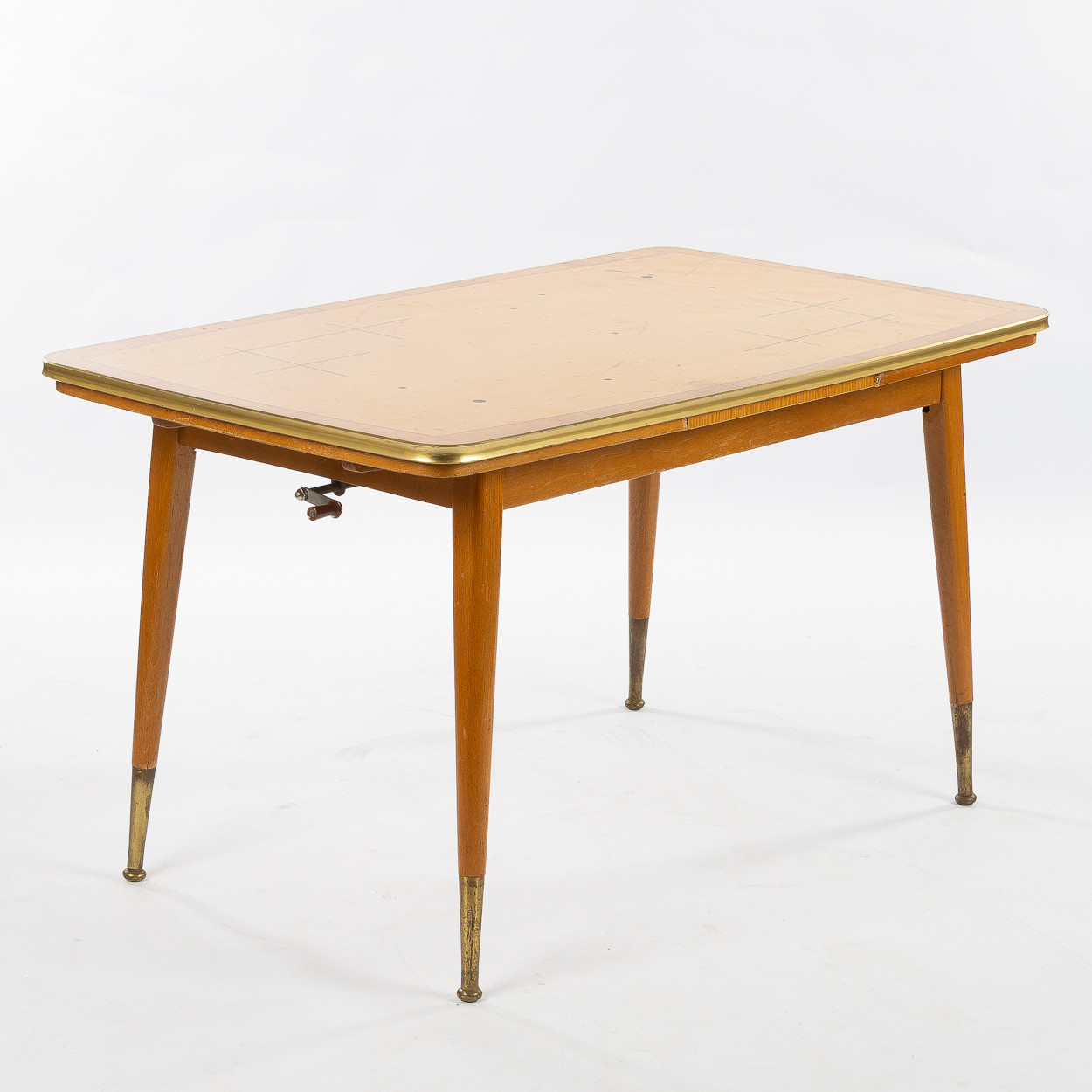 SOFFBORD, fanerat i ljust lövträ, mässing, 1940/50-tal.