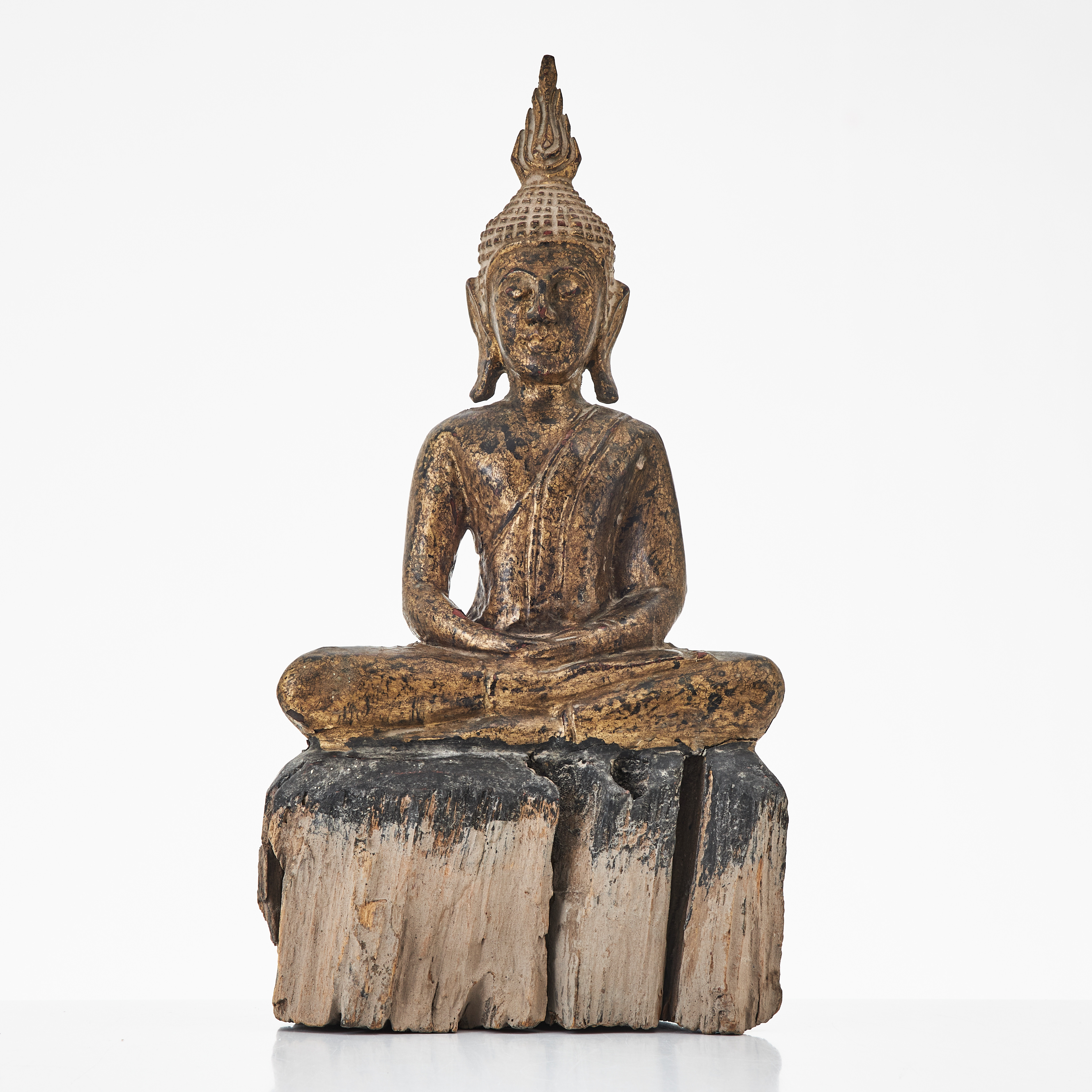 BUDDHA, trä, Thailand, 1900-talets andra hälft, bronserad och patinerad.