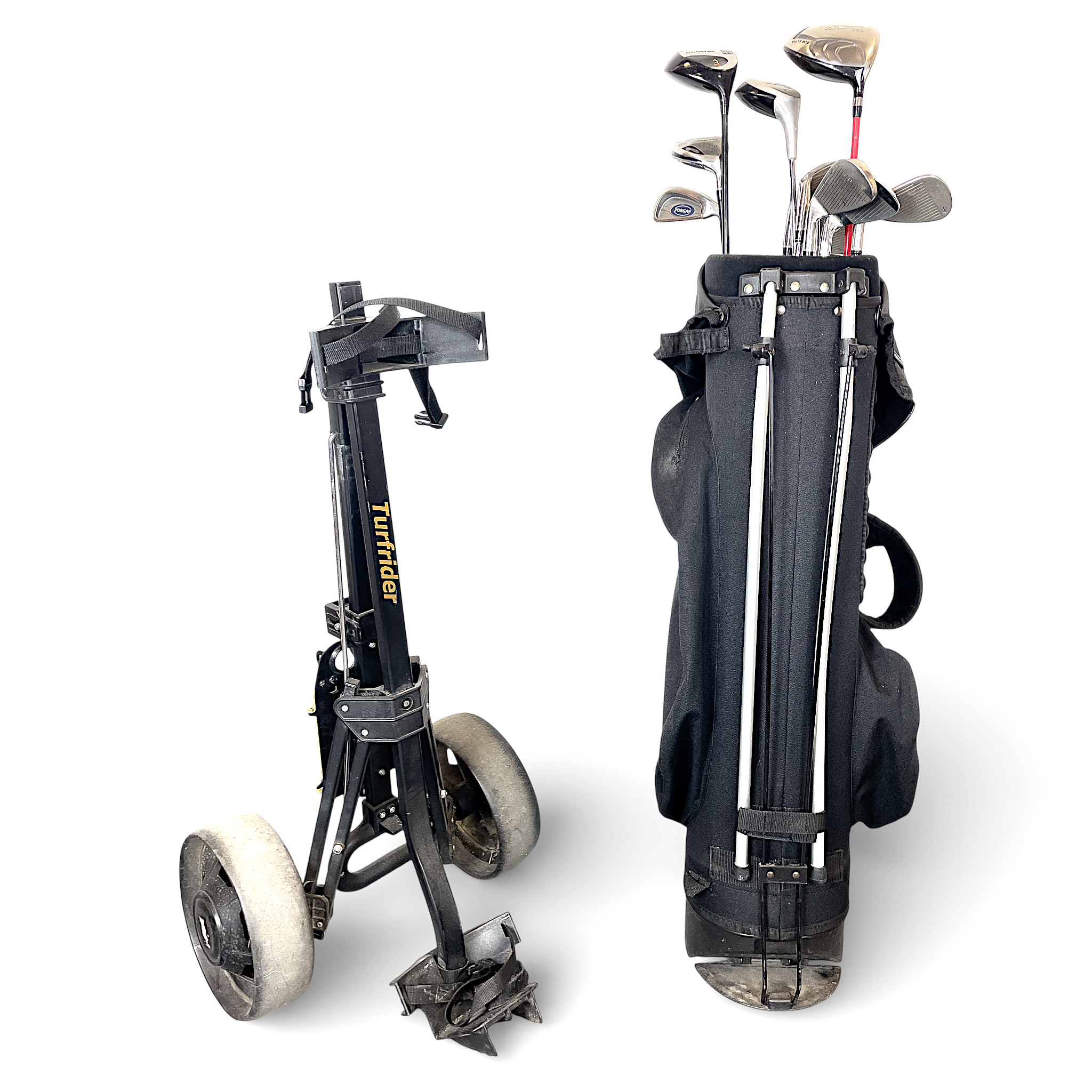GOLFBAG & VAGN, med 12 klubbor, bl.a. Big Bertha Callaway, Wilson, Forgan.