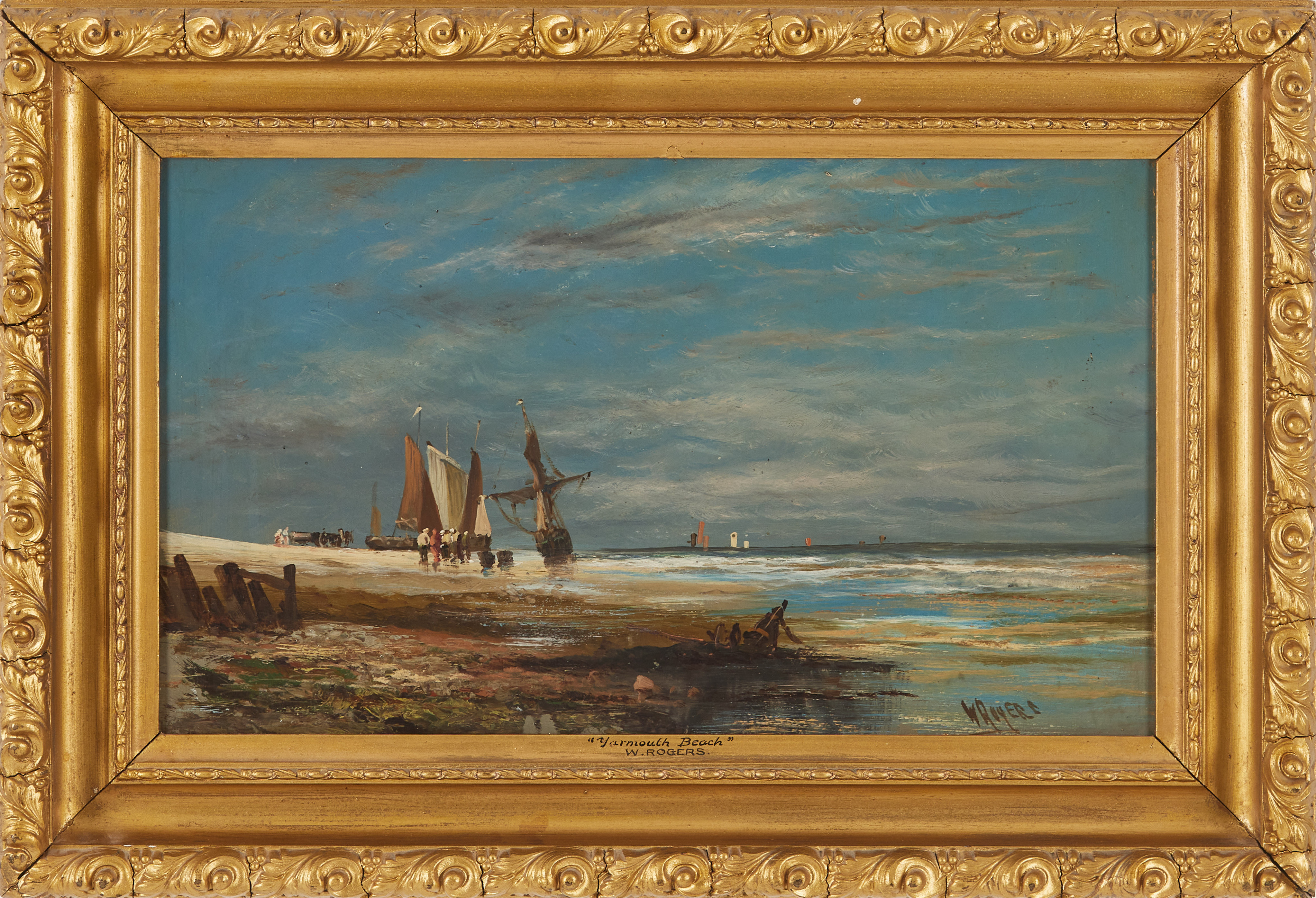 WILLIAM P ROGERS (1842-1872). "Yarmouth Beach", olja på pannå, signerad.