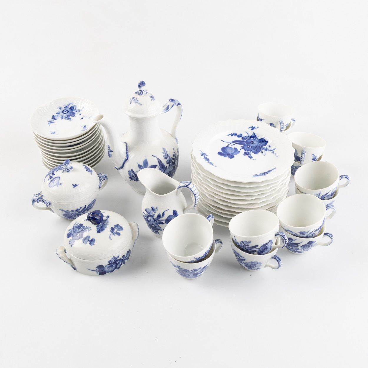 KUNGLIG DANSK, Kaffeservis för 12 personer, Blå Blomst.