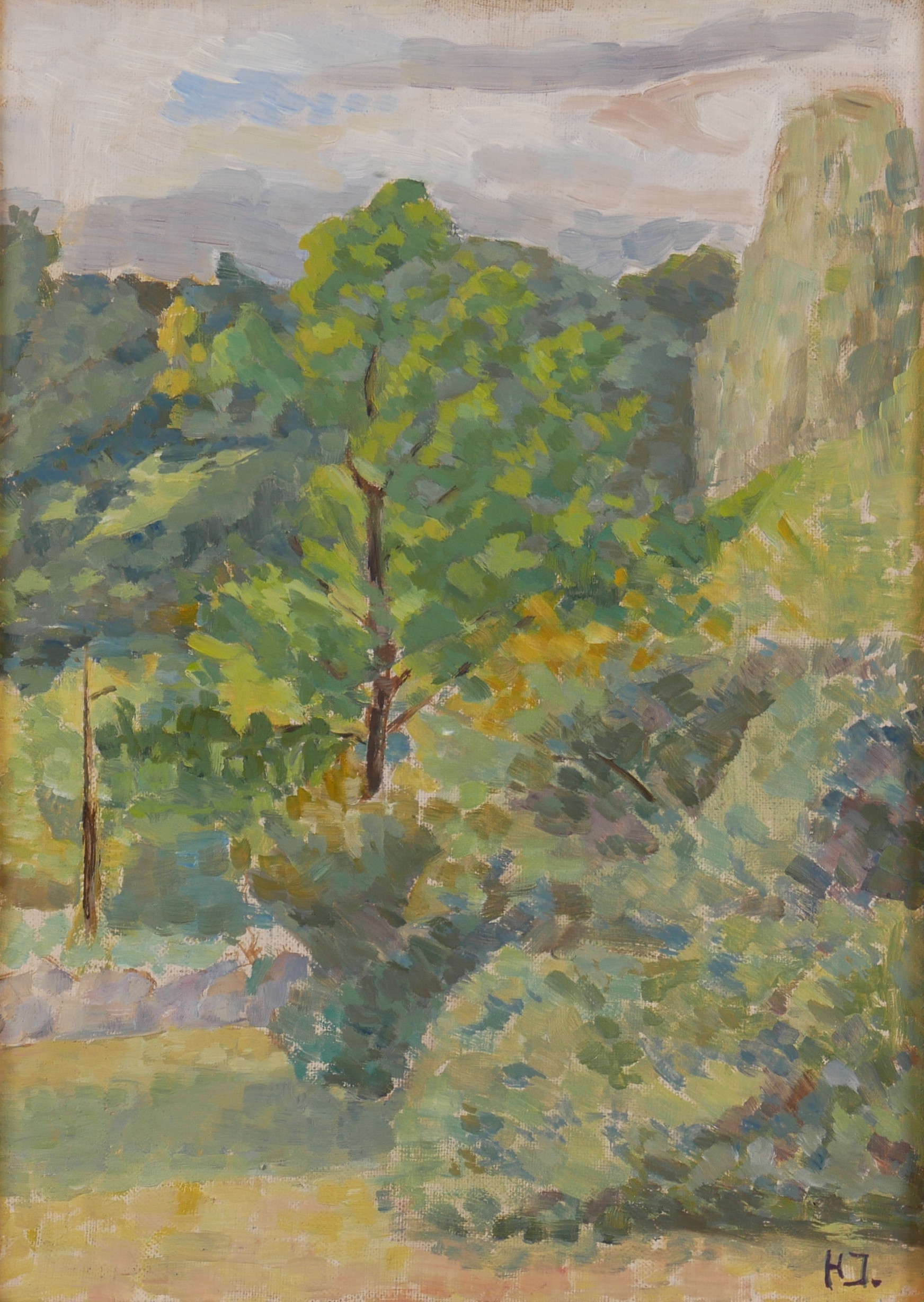 HELGE JOHANSSON. "Nedanför slottsruinen, Borgholm", olja på duk, signerad HJ.