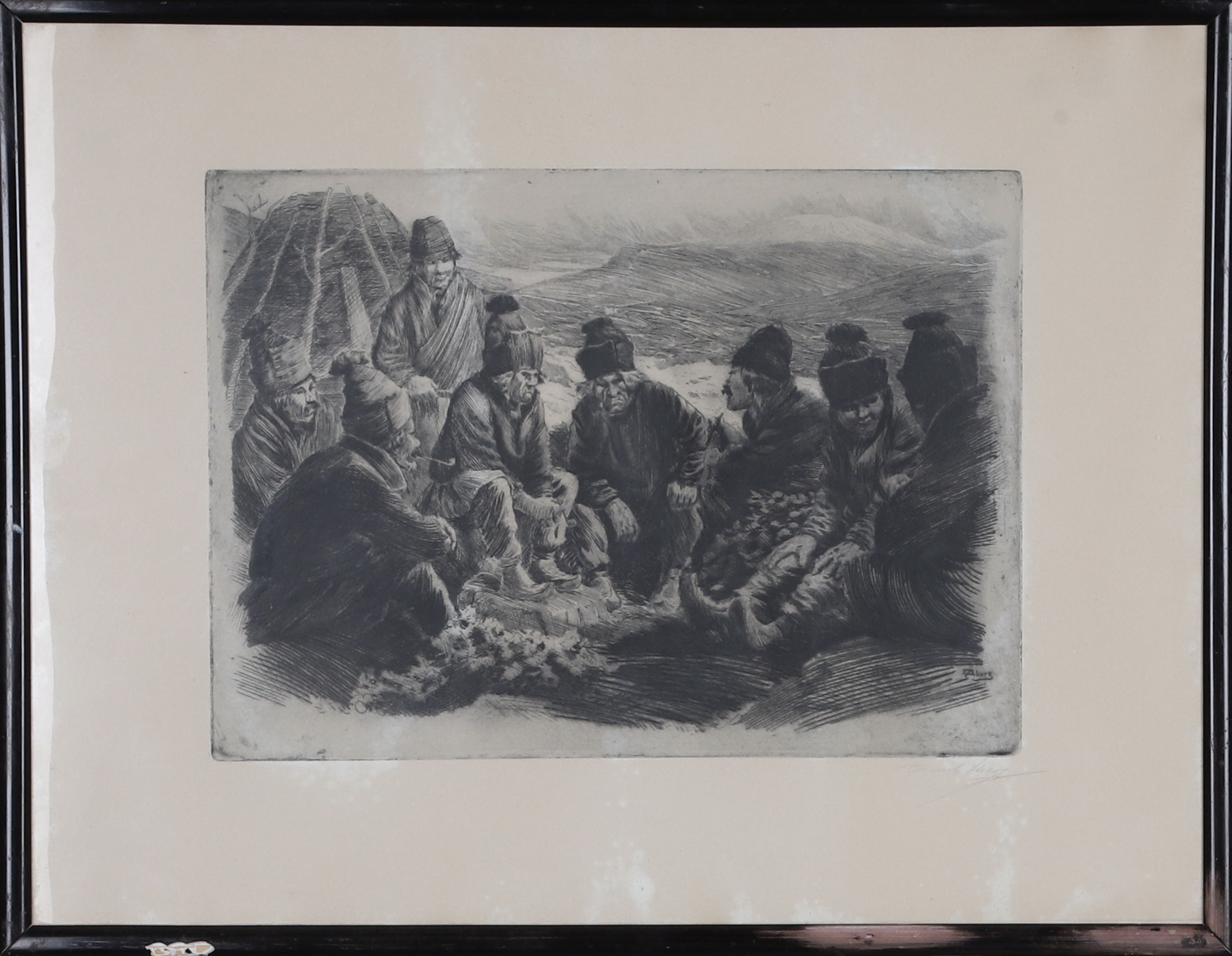 EMIL ÅBERG. "Lappar som rådslå", etsning, signerad.