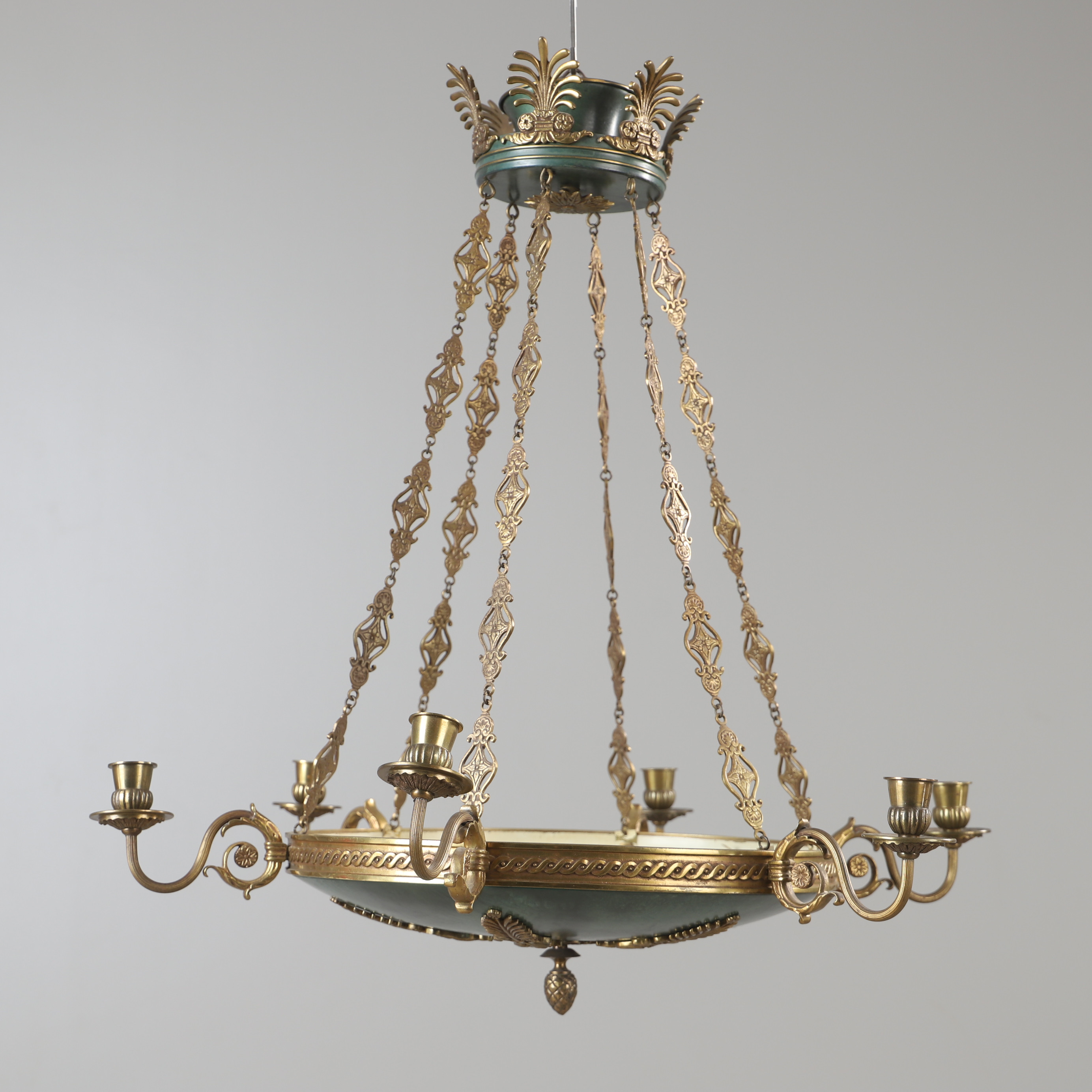 LJUSKRONA, 6-armad, mässing, empirestil.