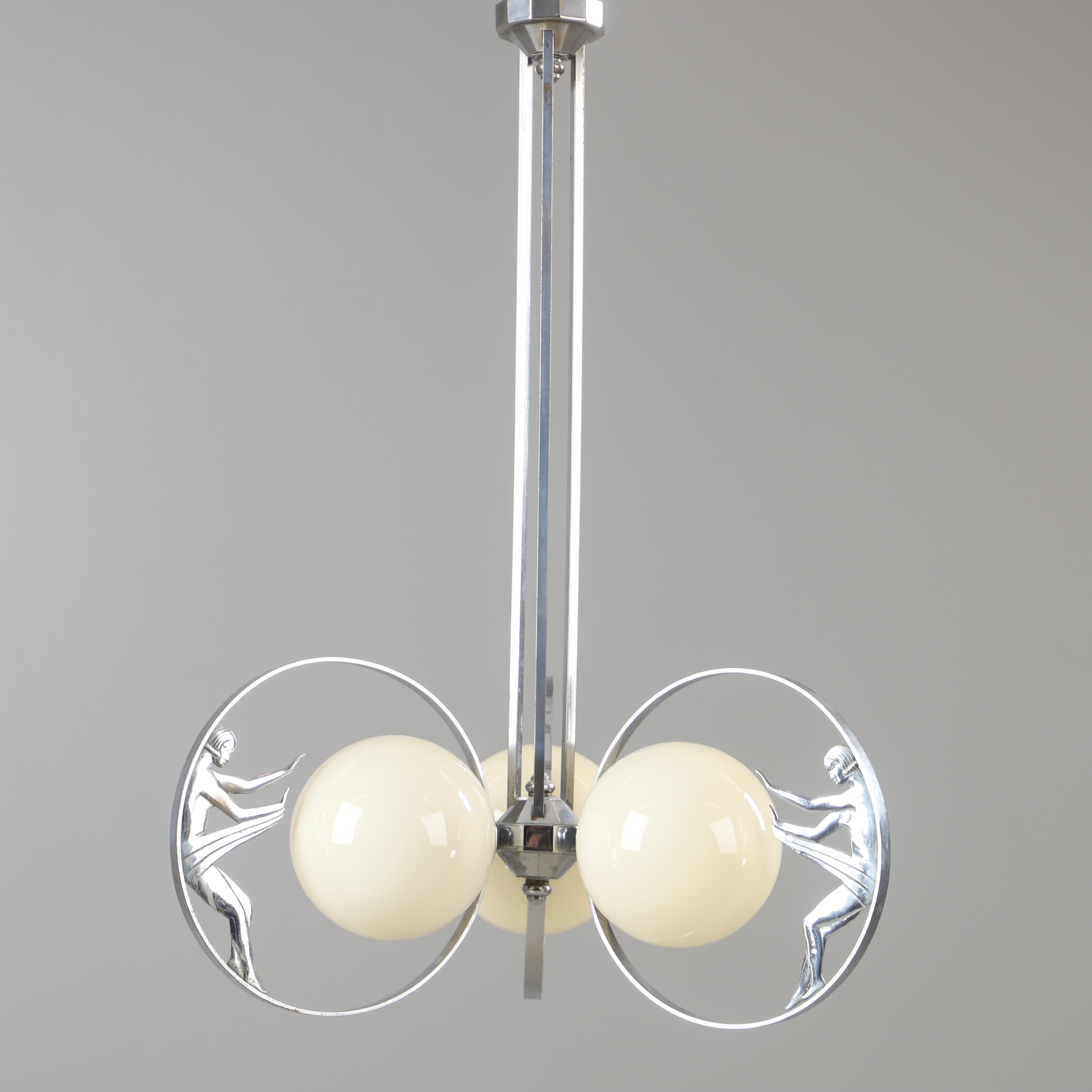 TAKLAMPA, metall och glas, Art Deco.