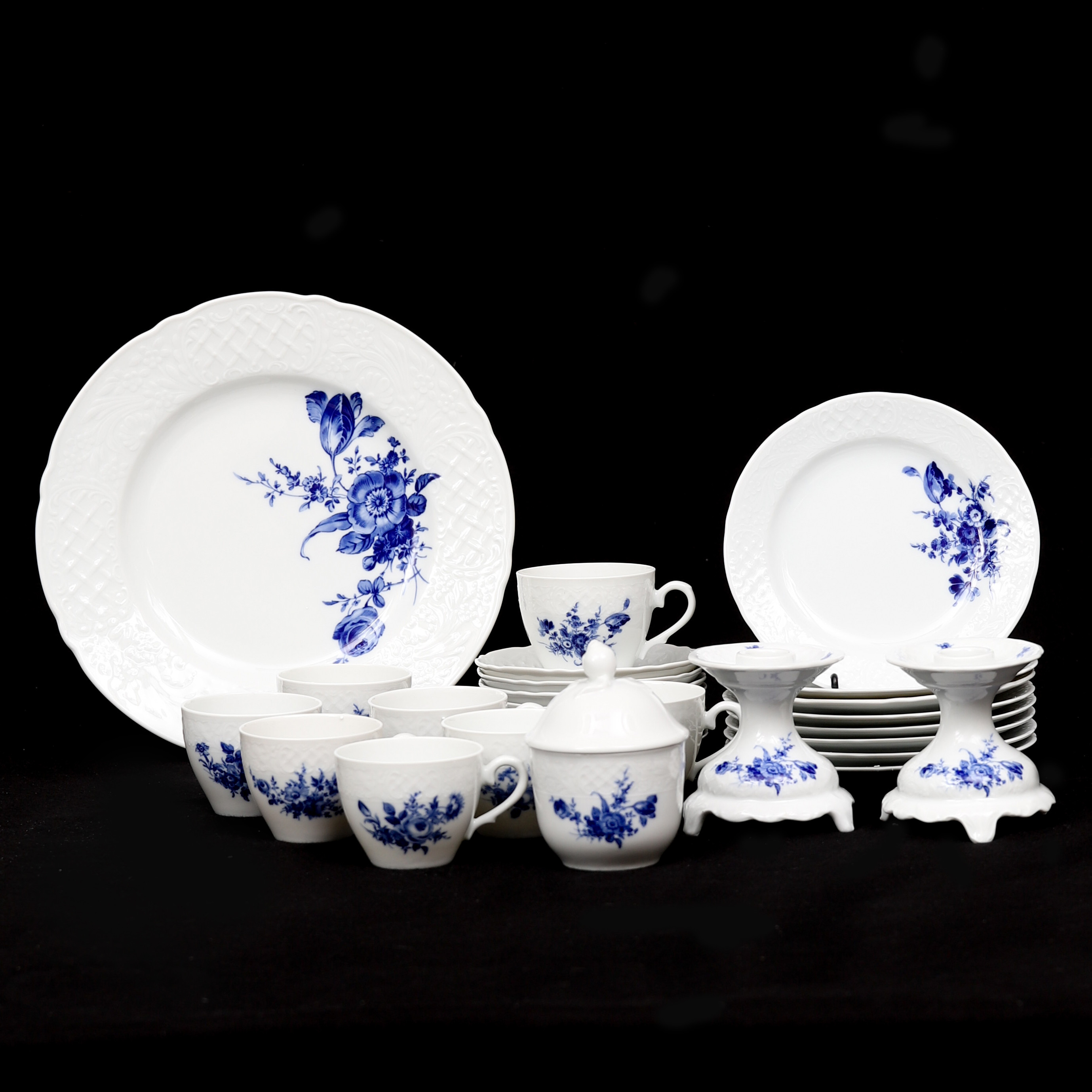 KAFFESERVIS, 20 delar, "Echt Cobalt", "Romantikens Blå Blommor", Schumann Arzberg, Fyrklövern.