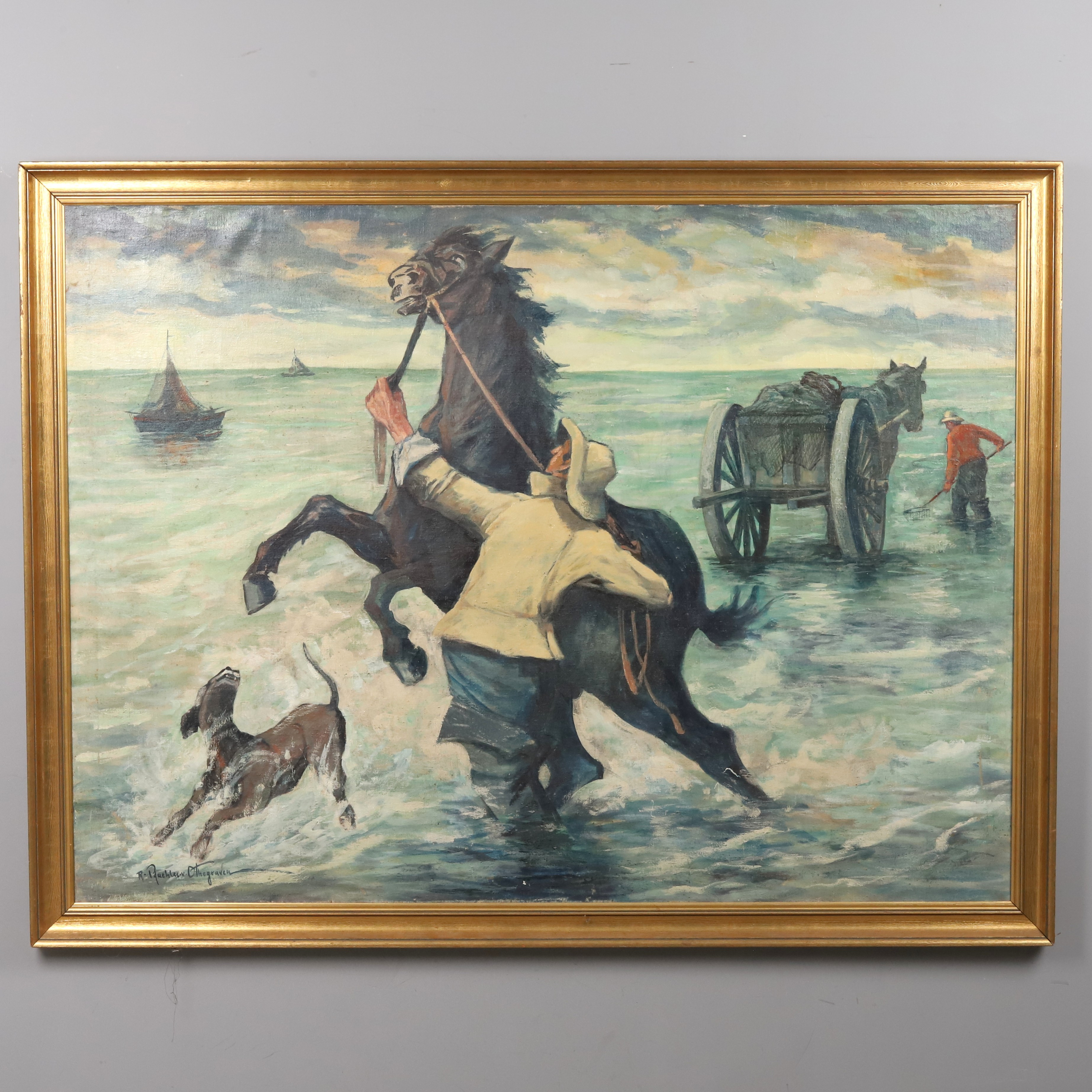 REINHARD PFAEHLER VON OTHEGRAVEN (1875-1944). OLJA PÅ DUK, "Stegrande häst", signerad.