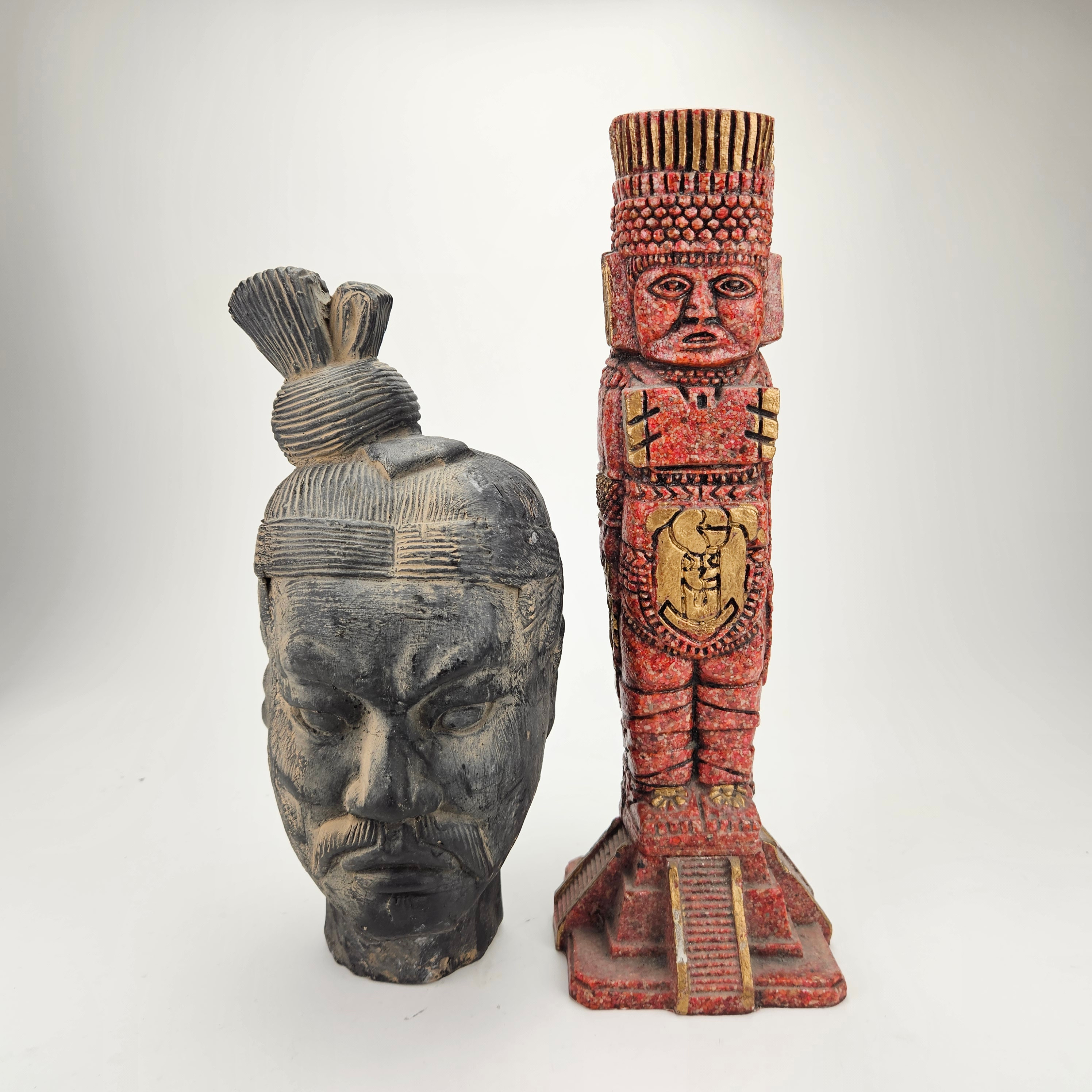 SKULPTUR, kinesiskt manshuvud, SKULPTUR, troligen Mexico.