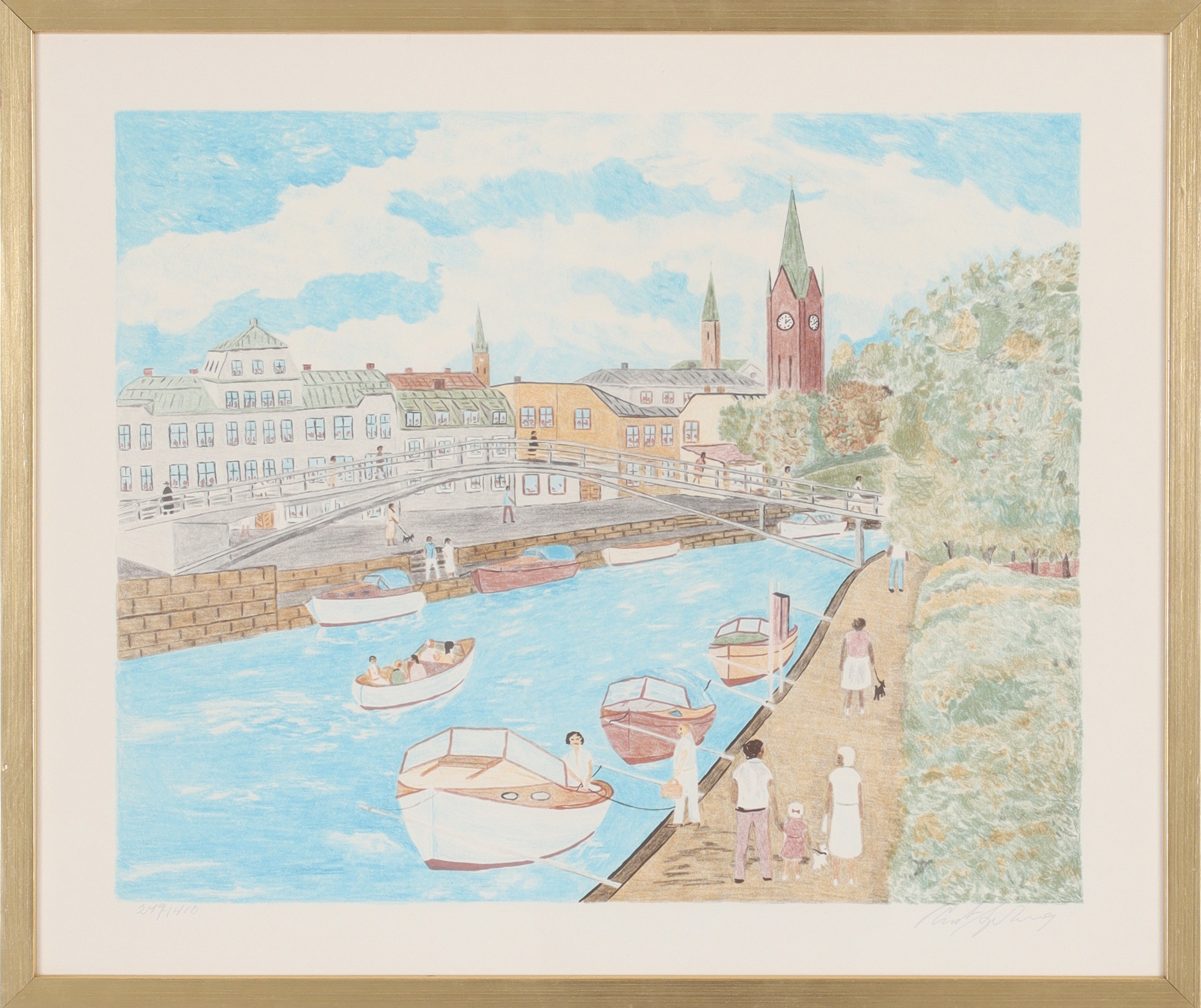 CURT  SJÖBERG. Stadsmotiv, färglitografi, signerad och numrerad 249/410.