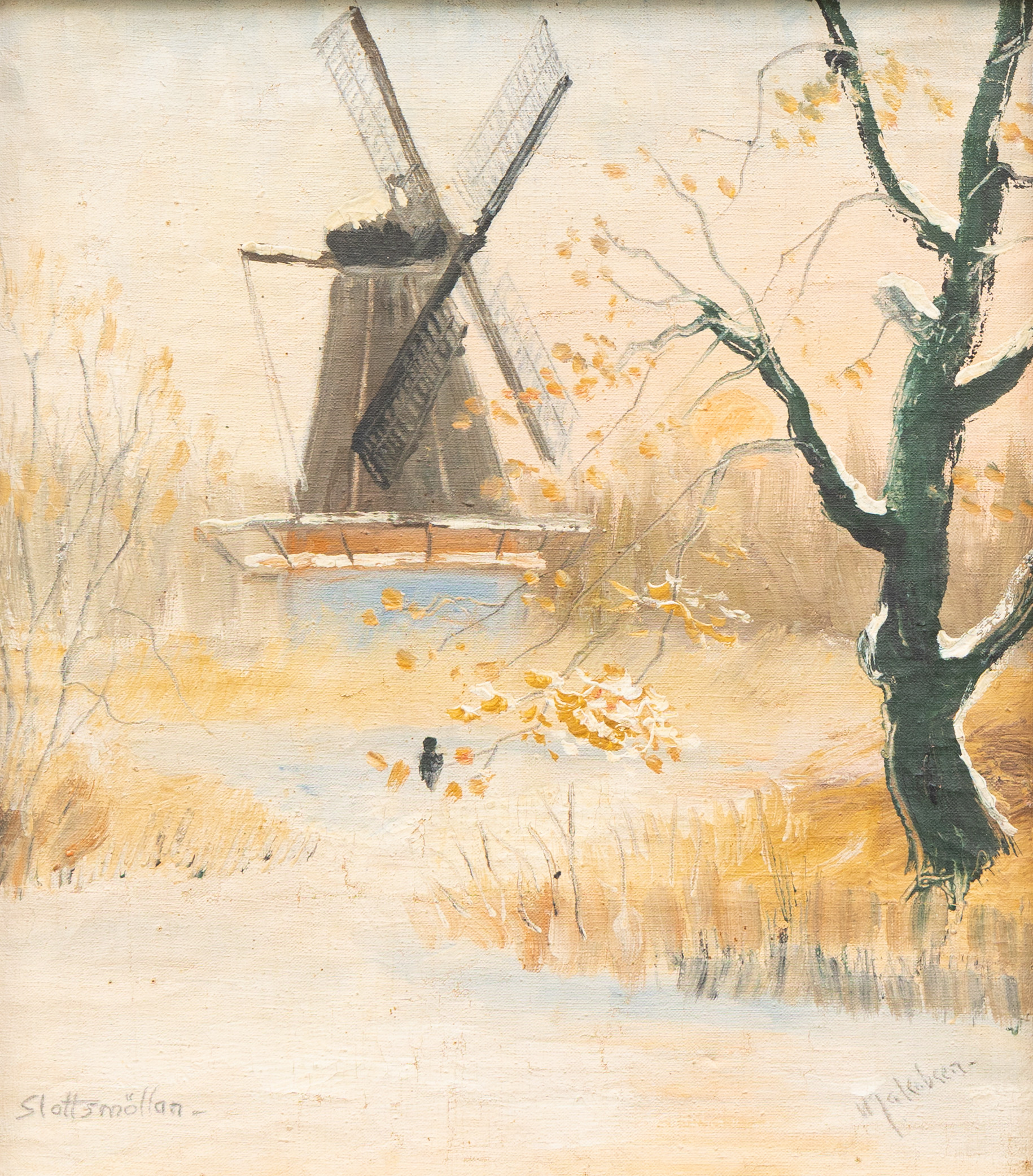 OIDENTIFIERAD KONSTNÄR. "Slottsmöllan", olja på duk, signerad H Jacobsen.