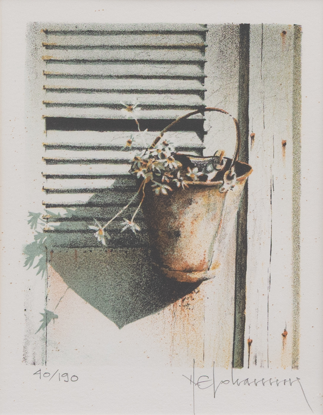 JANERIC JOHANSSON. Stilleben med spann, litografi nr 40/90, signerad.