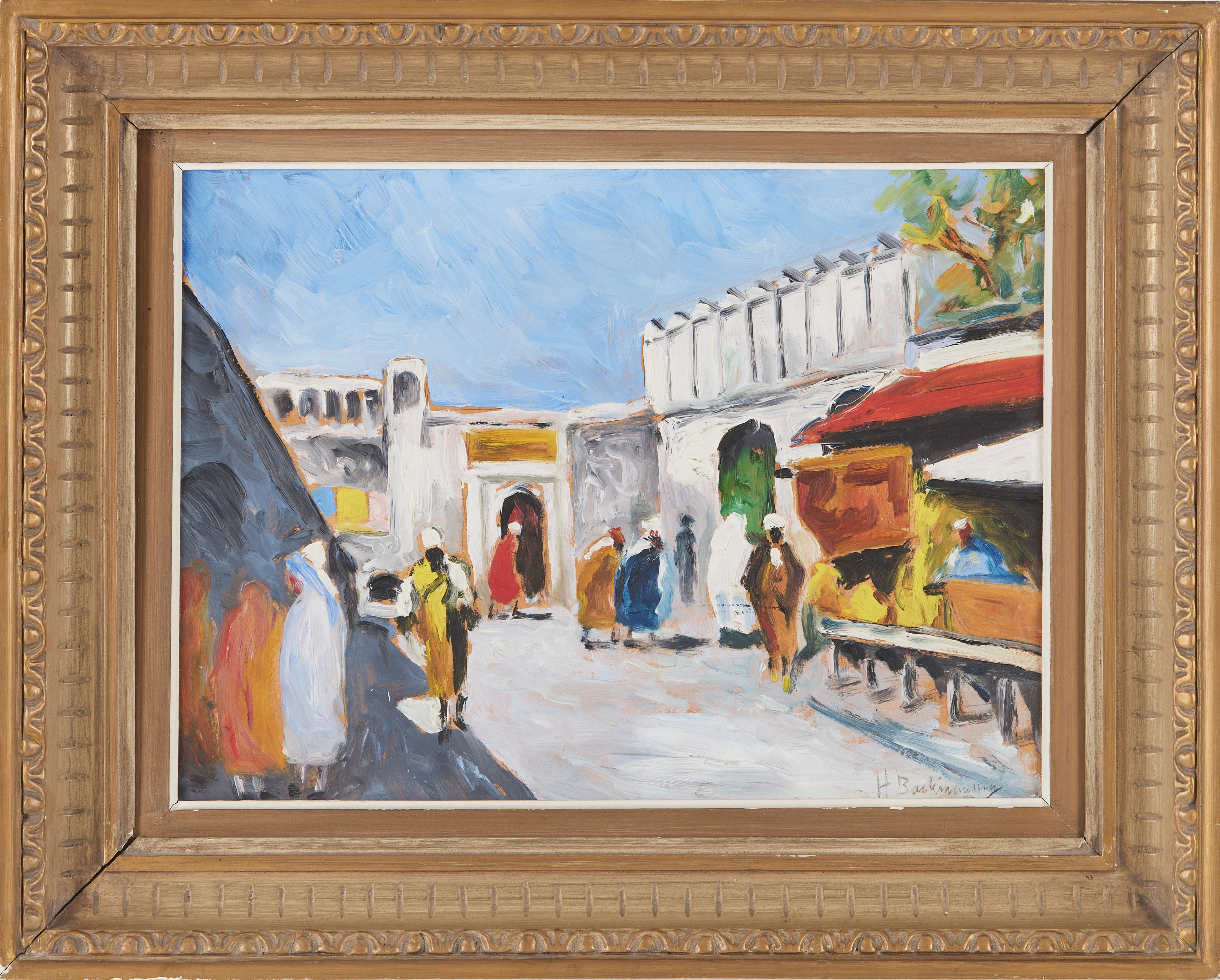 HUGO BACKMANSSON. Torghandel i Tanger, olja på pannå, signerad.