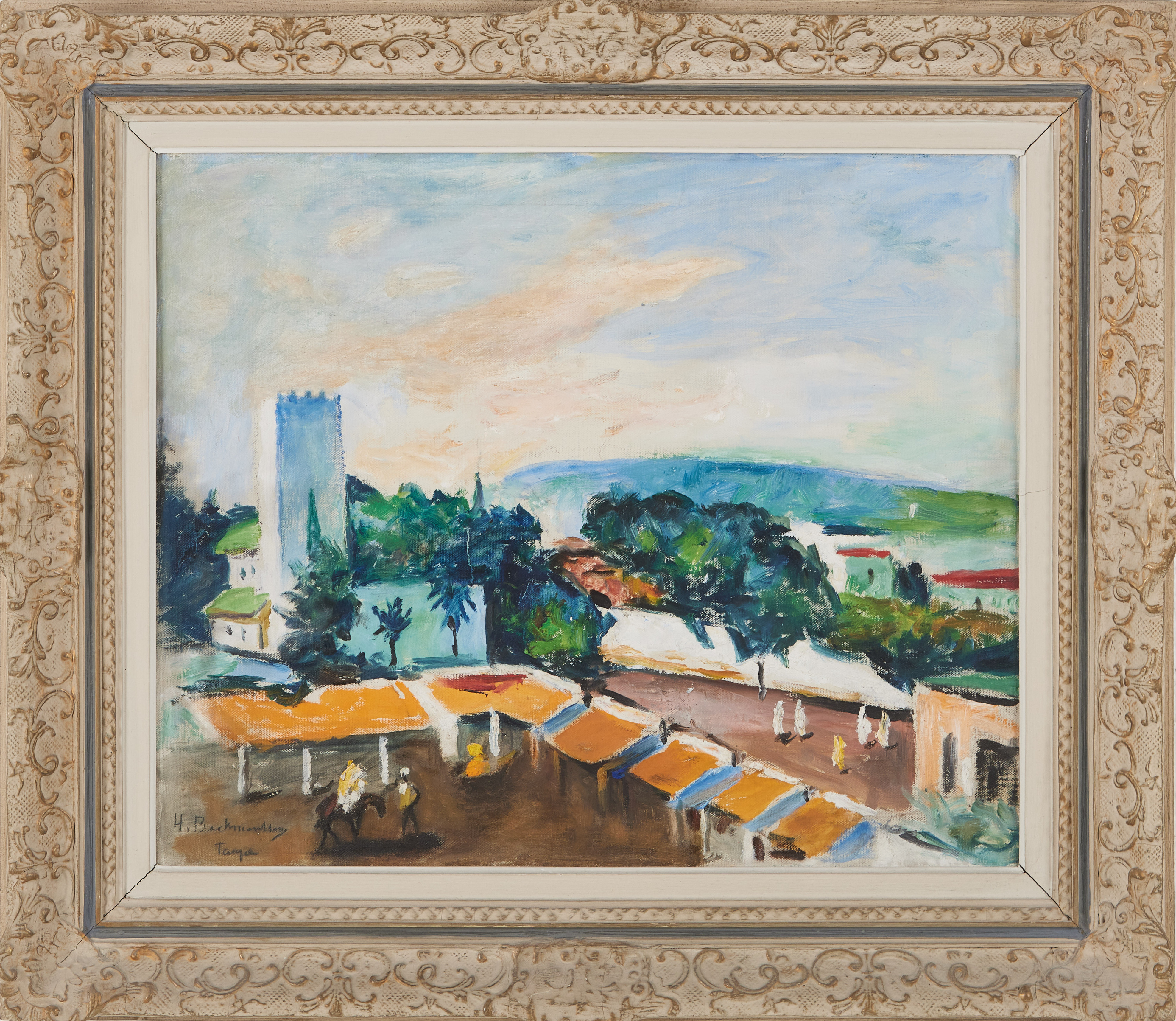 HUGO BACKMANSSON. Torgvy från Tanger, olja på duk, signerad.
