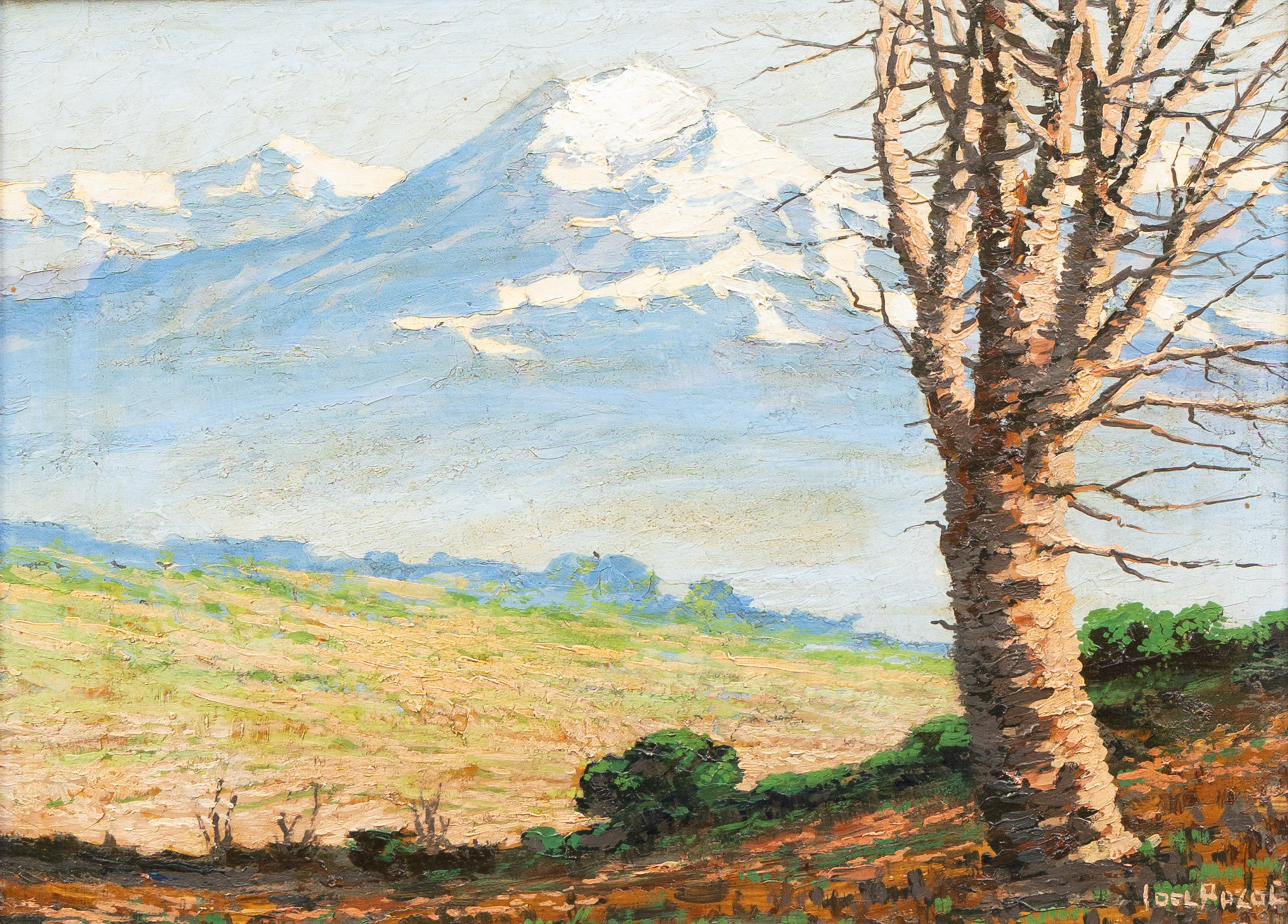 OIDENTIFIERAD KONSTNÄR. Berglandskap, olja på duk, otydligt signerad.