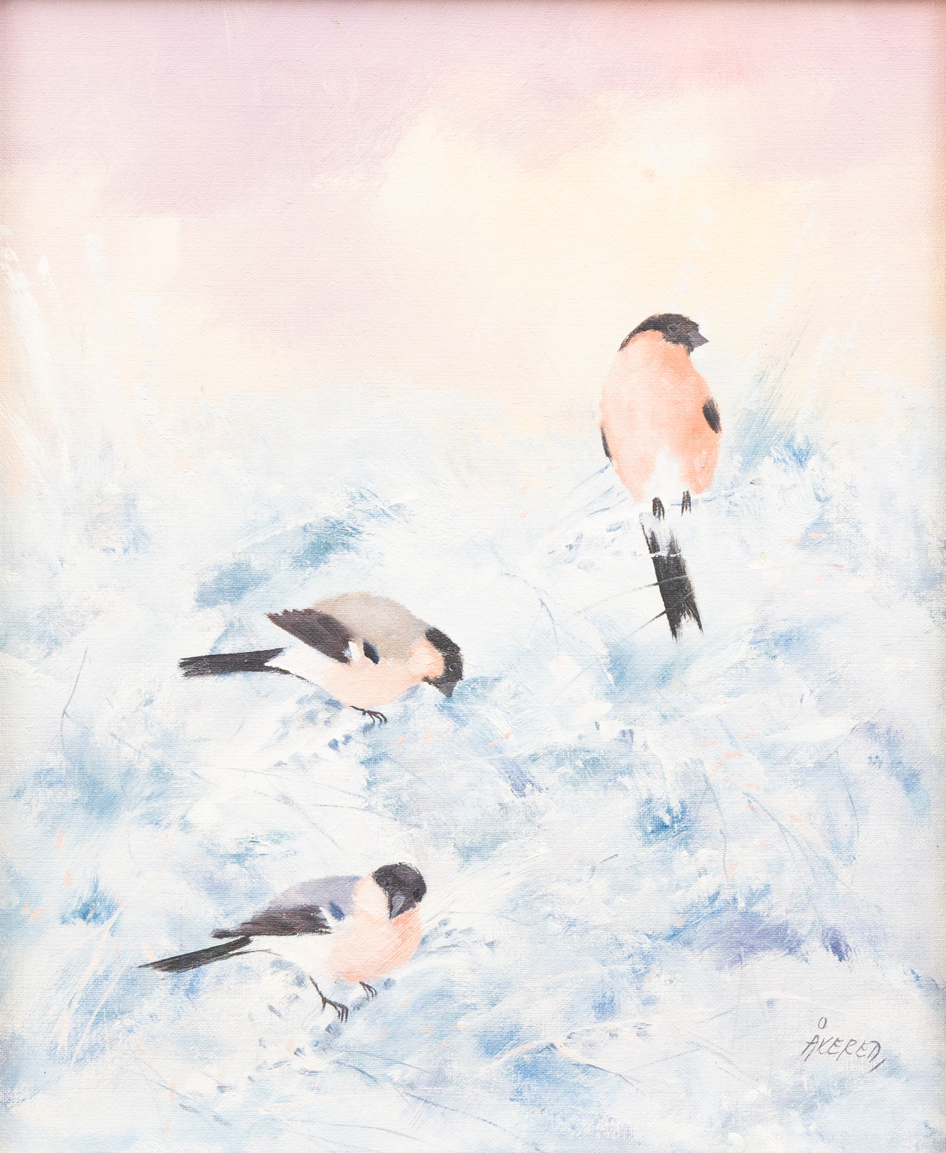 PER ÅKERED (FÖDD 1924-2008). Domherrar i vinterlandskap, olja på duk, signerad.