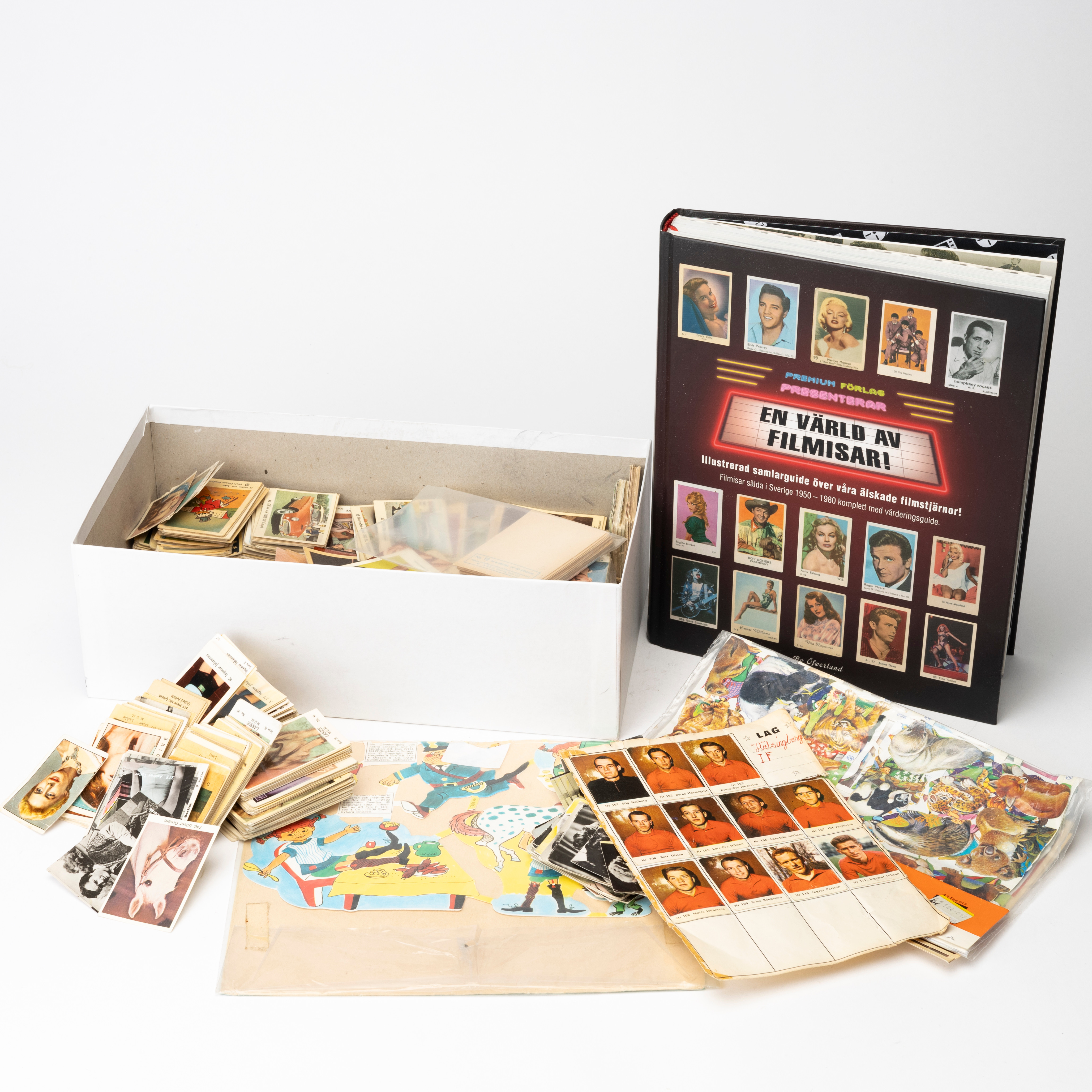 DIVERSE IDOLKORT / SAMLARBILDER, ca 2000 st, 1900-tal, samt BOK , "En värld av filmisar".