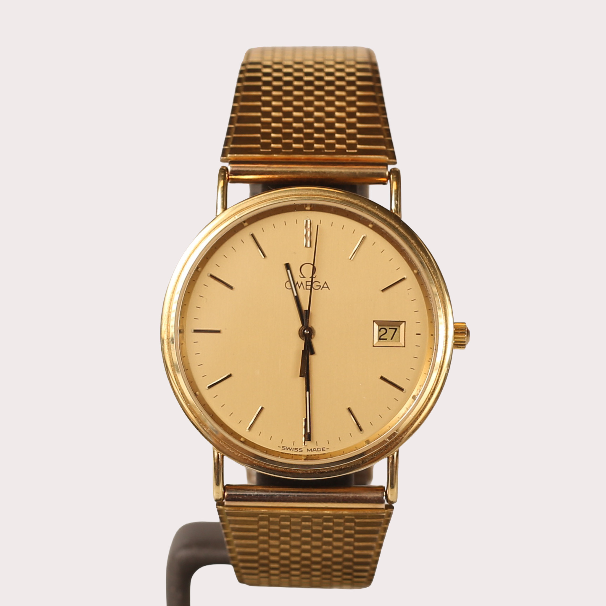 OMEGA, armbandsur, boett 18 K guld, champagnefärgad urtavla, quartz. ca 1990.