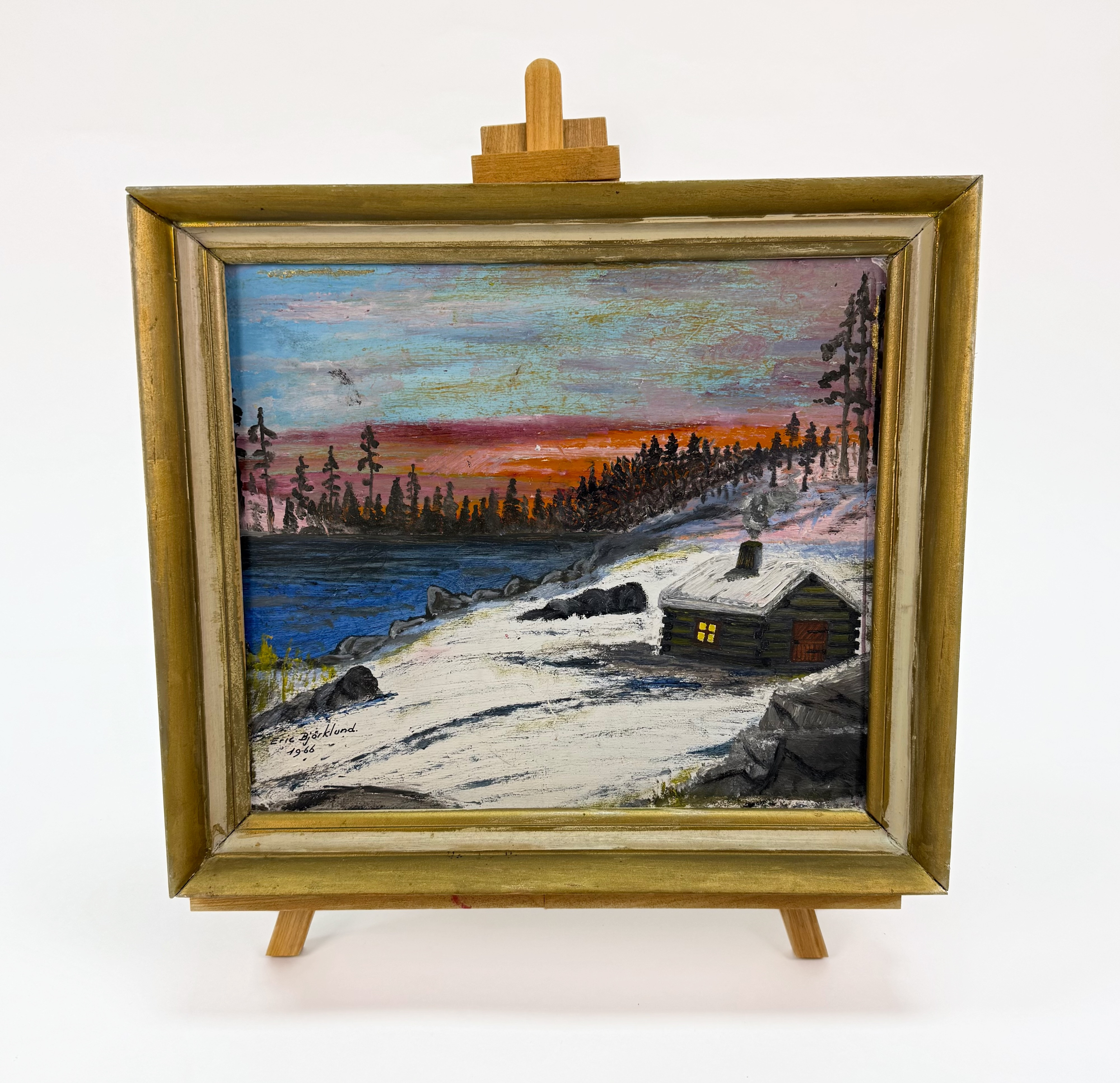 ERIK BJÖRKLUND. Olja på pannå, motiv båda sidor, signerad samt daterad -66.
