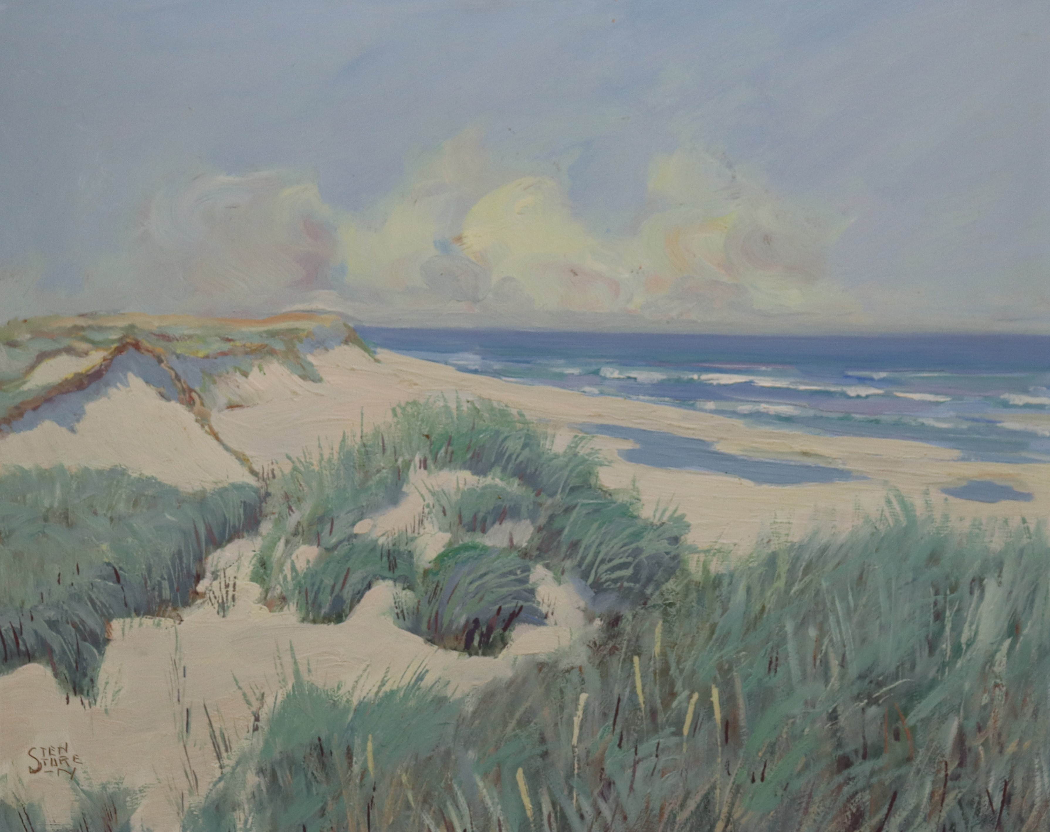 STEN STURE SANDGREN. olja på pannå, strandmotiv.
