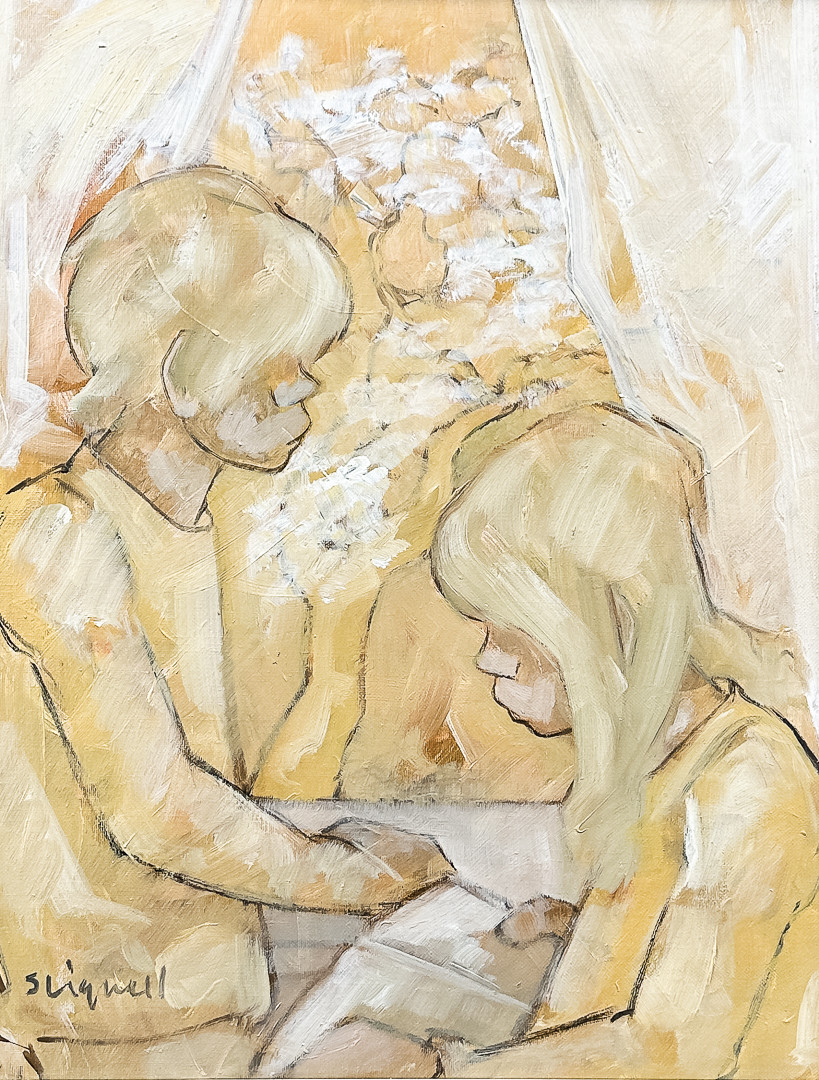 SVEN LIGNELL. OLJA PÅ DUK, "Läsande barn", signerad.