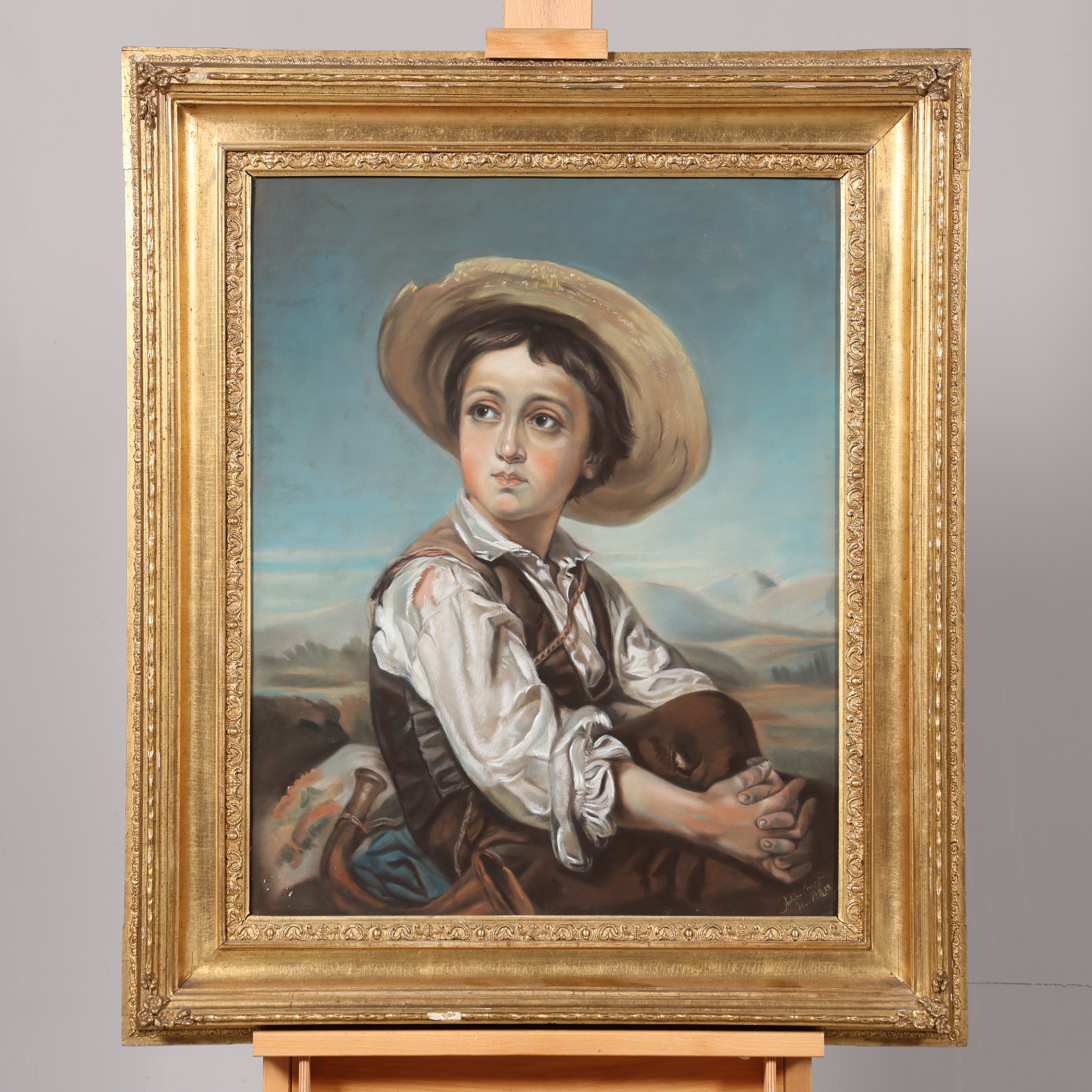 OIDENTIFIERAD KONSTNÄR. BLANDTEKNIK, signerad Julia Coyet samt daterad 1858.