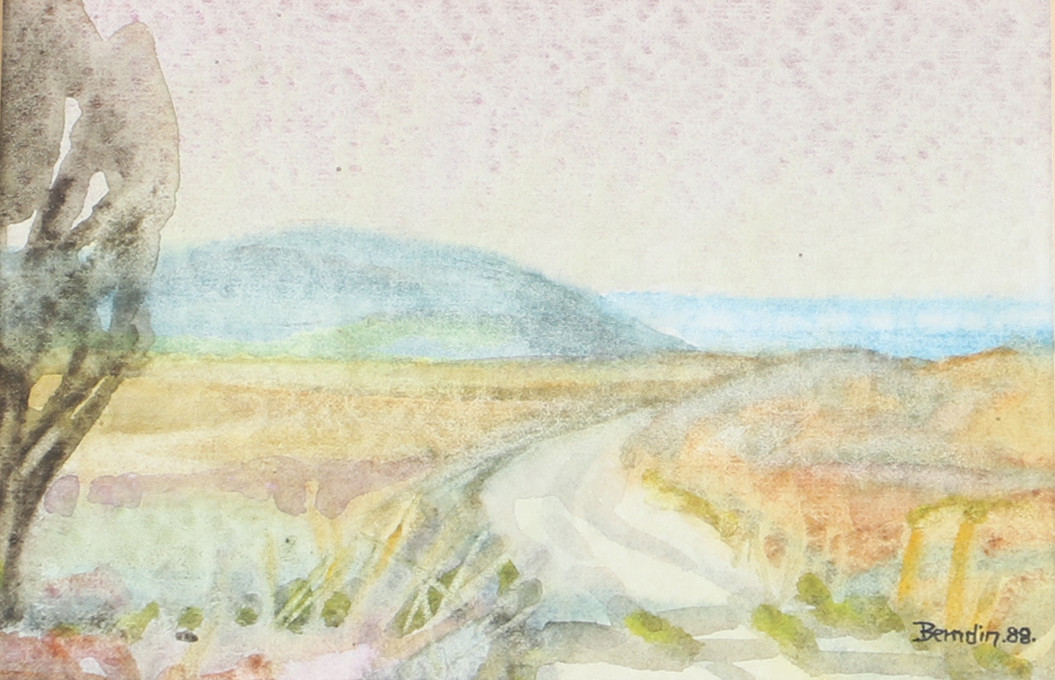 INGA BERNDIN-SVENSSON. "Ängsväg. Stenshuvud", akvarell, signerad Berndin.88.