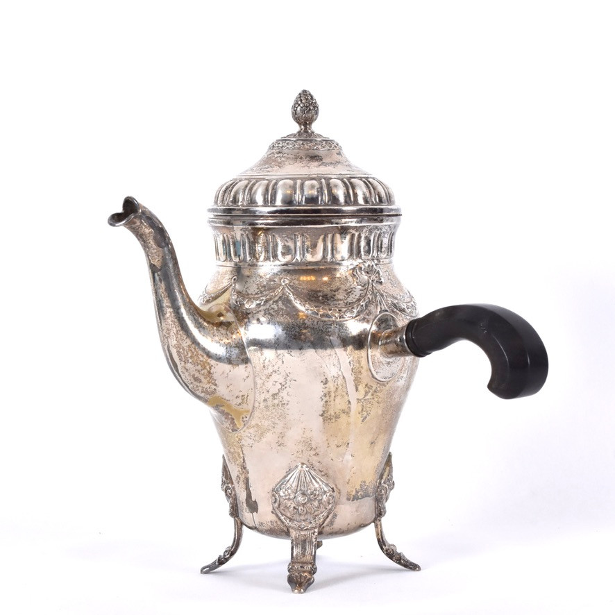 KAFFEKANNA, silver med svärtat träskaft, J Grönroos Kristianstad 1942.