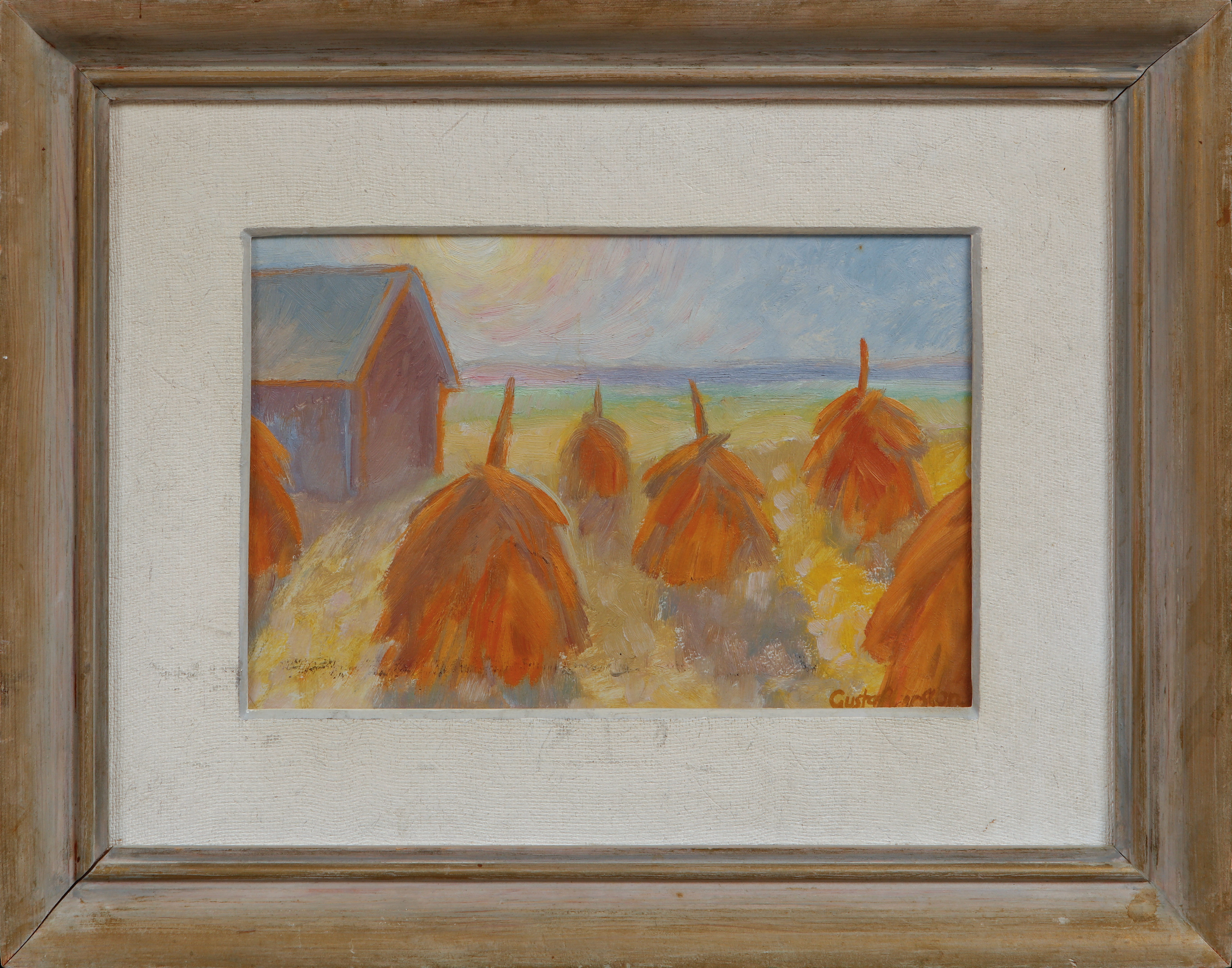 GUSTAF LARSSON. Hässjor, olja på pannå, signerad.