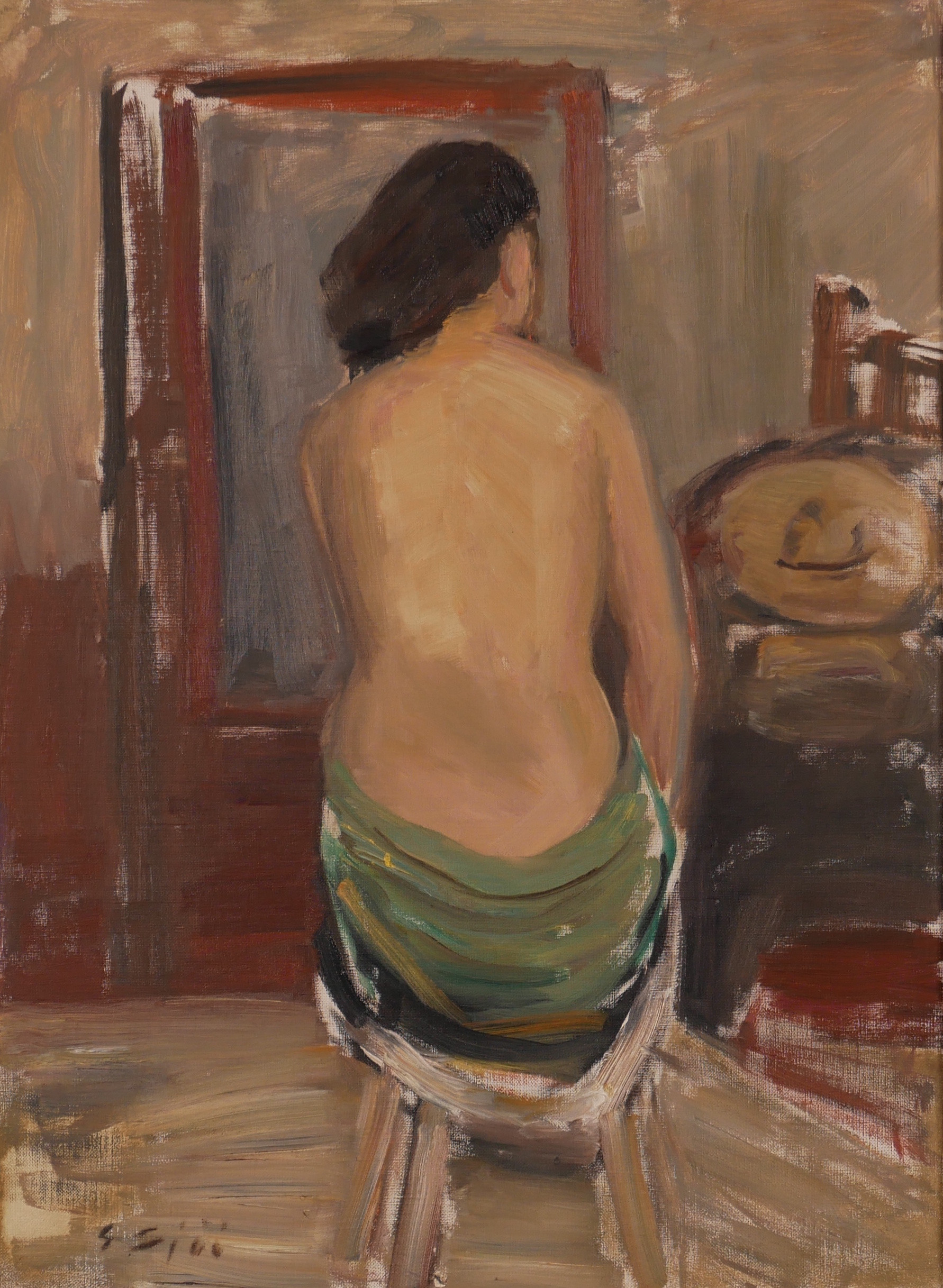 GUSTAF SJÖÖ. Kvinnoakt, olja på pannå, signerad G Sjöö.