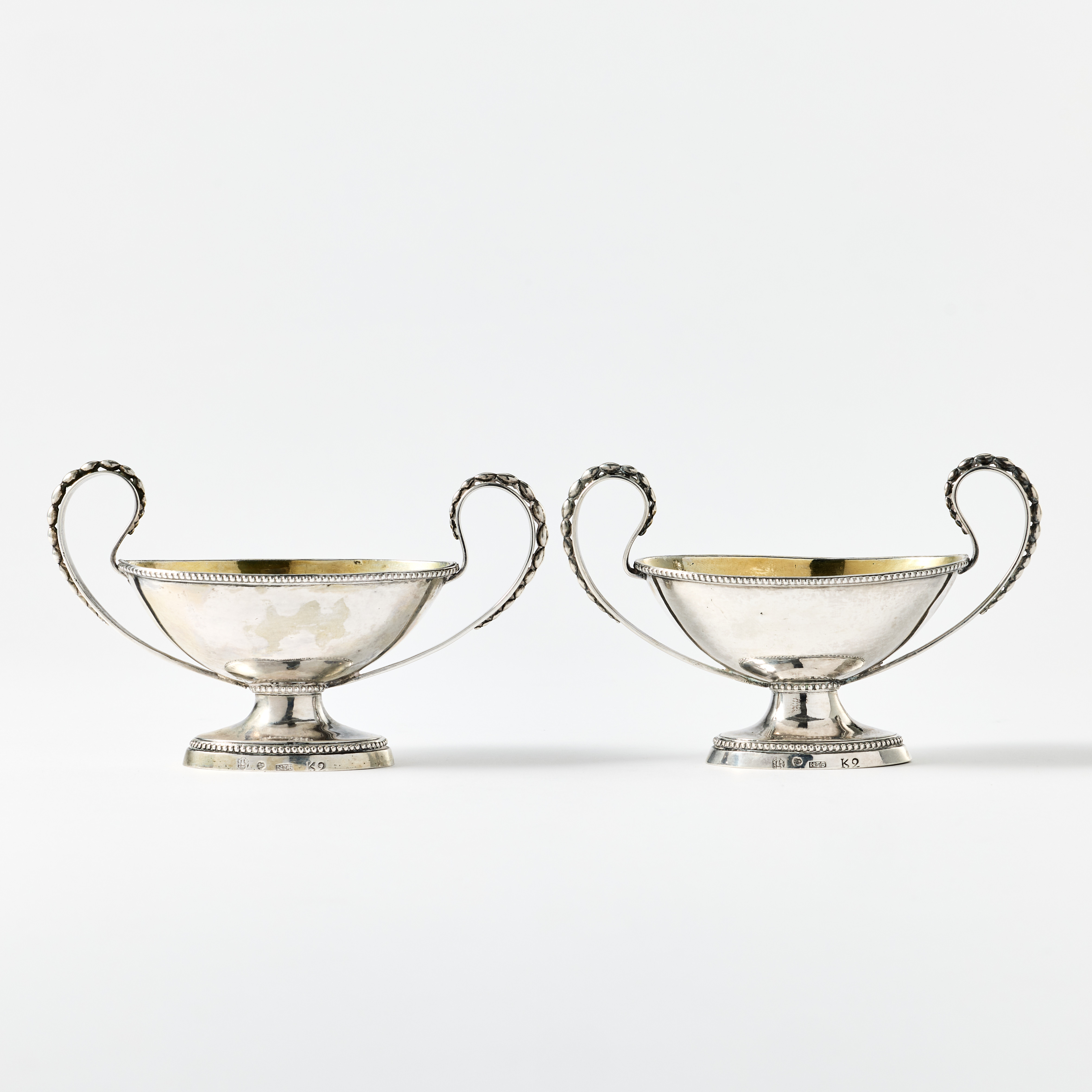 NILS TORNBERG. Saltkar, ett par, silver, Linköping, 1792.