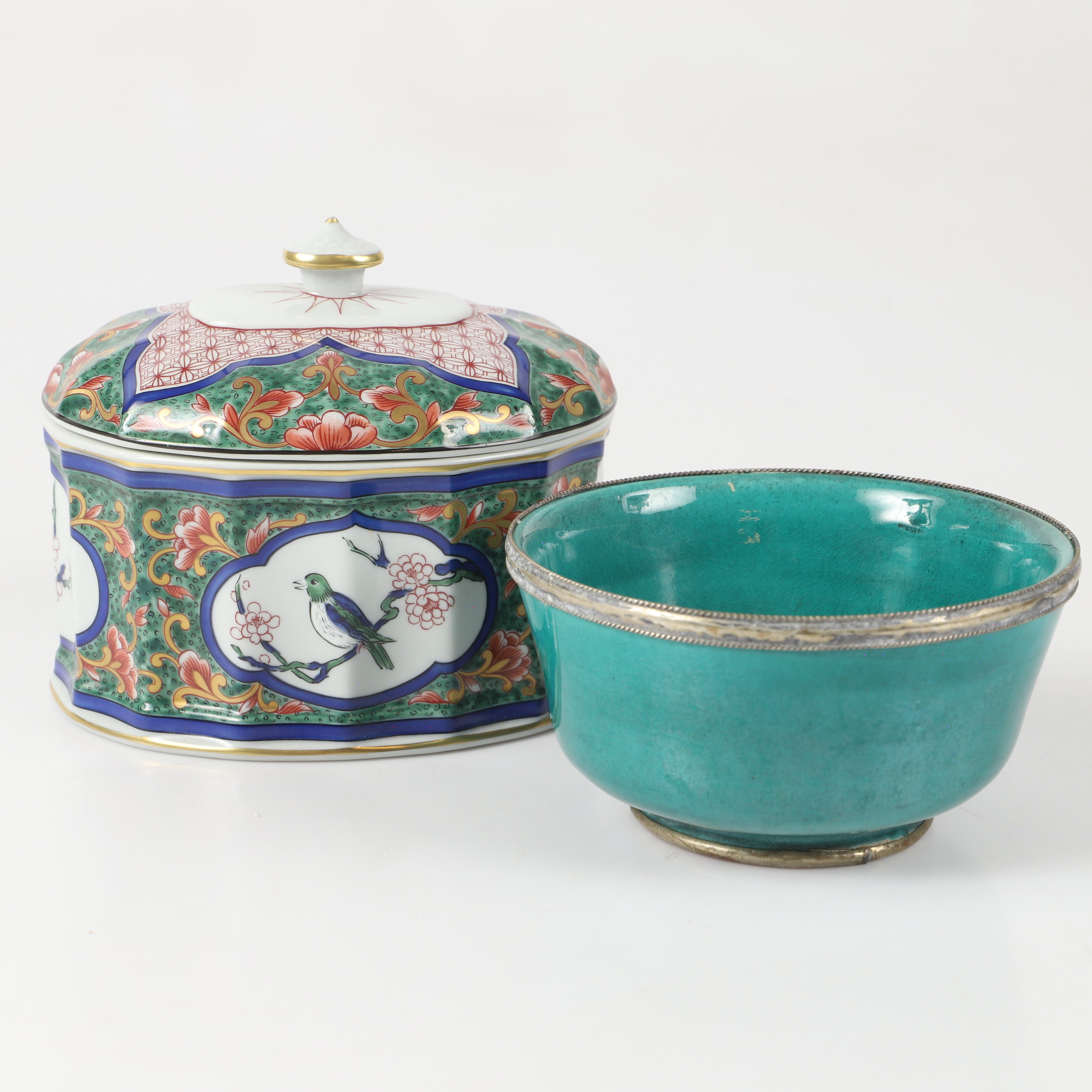 LOCKASK SAMT SKÅL, porslin, bl. a. Vista Alegre, Portugal.