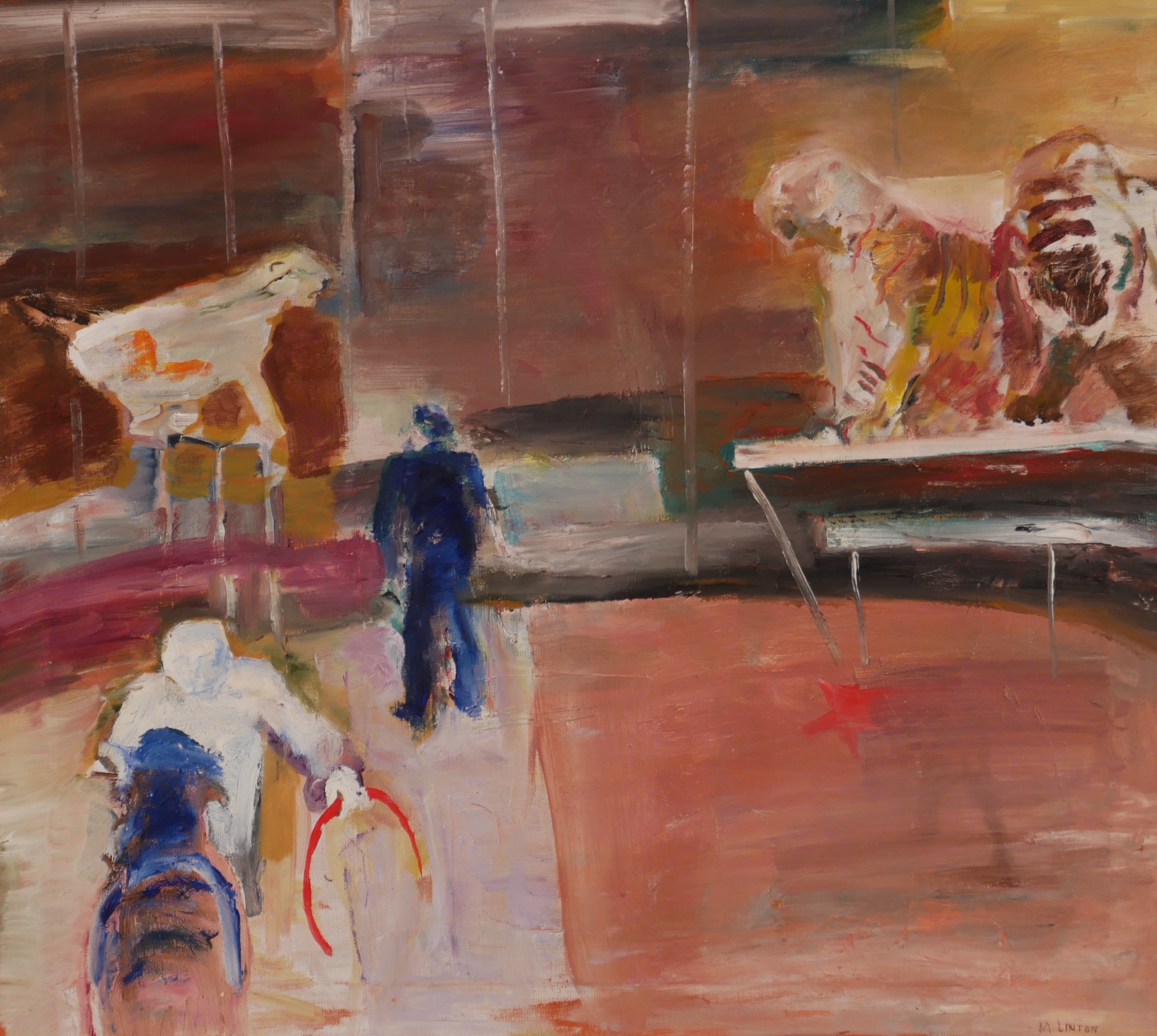 MARGARETA LINTON-LINDEKRANTZ. Cirkusscen, olja på duk, signerad M Linton.