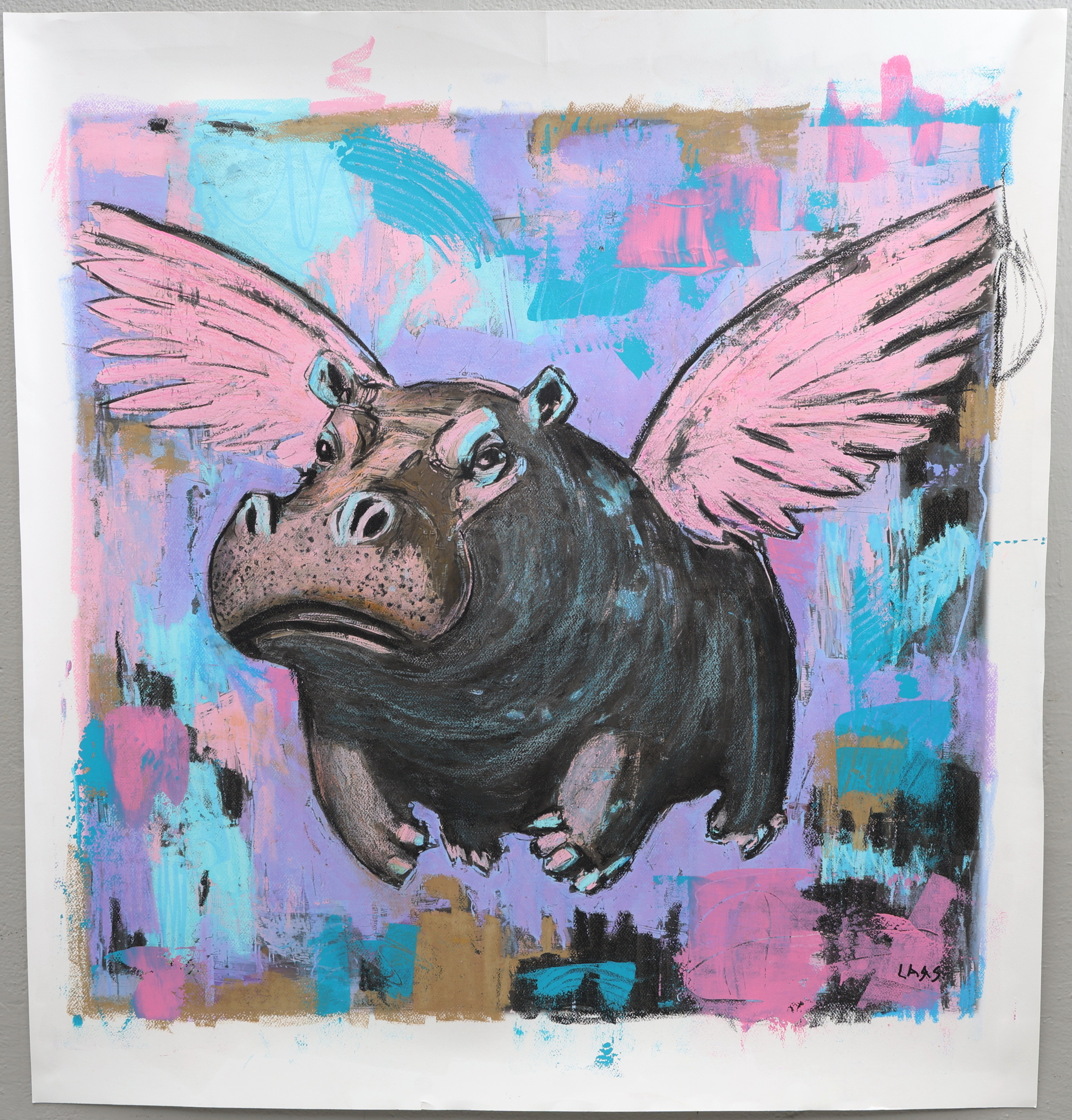 LARS TUNEBO. Mixed media, original, på papper, signerad.