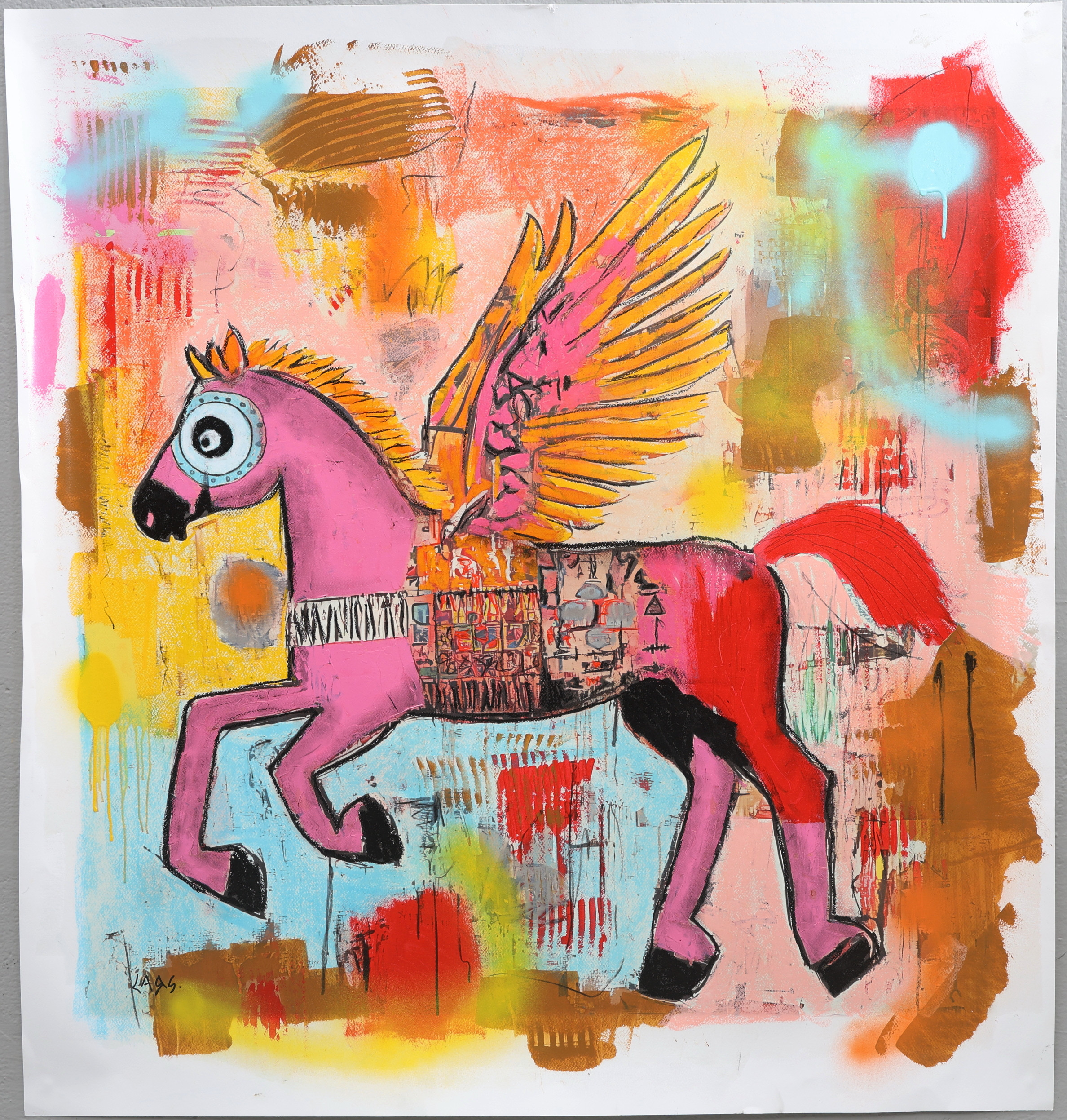 LARS TUNEBO. Mixed media, original, på papper, signerad.