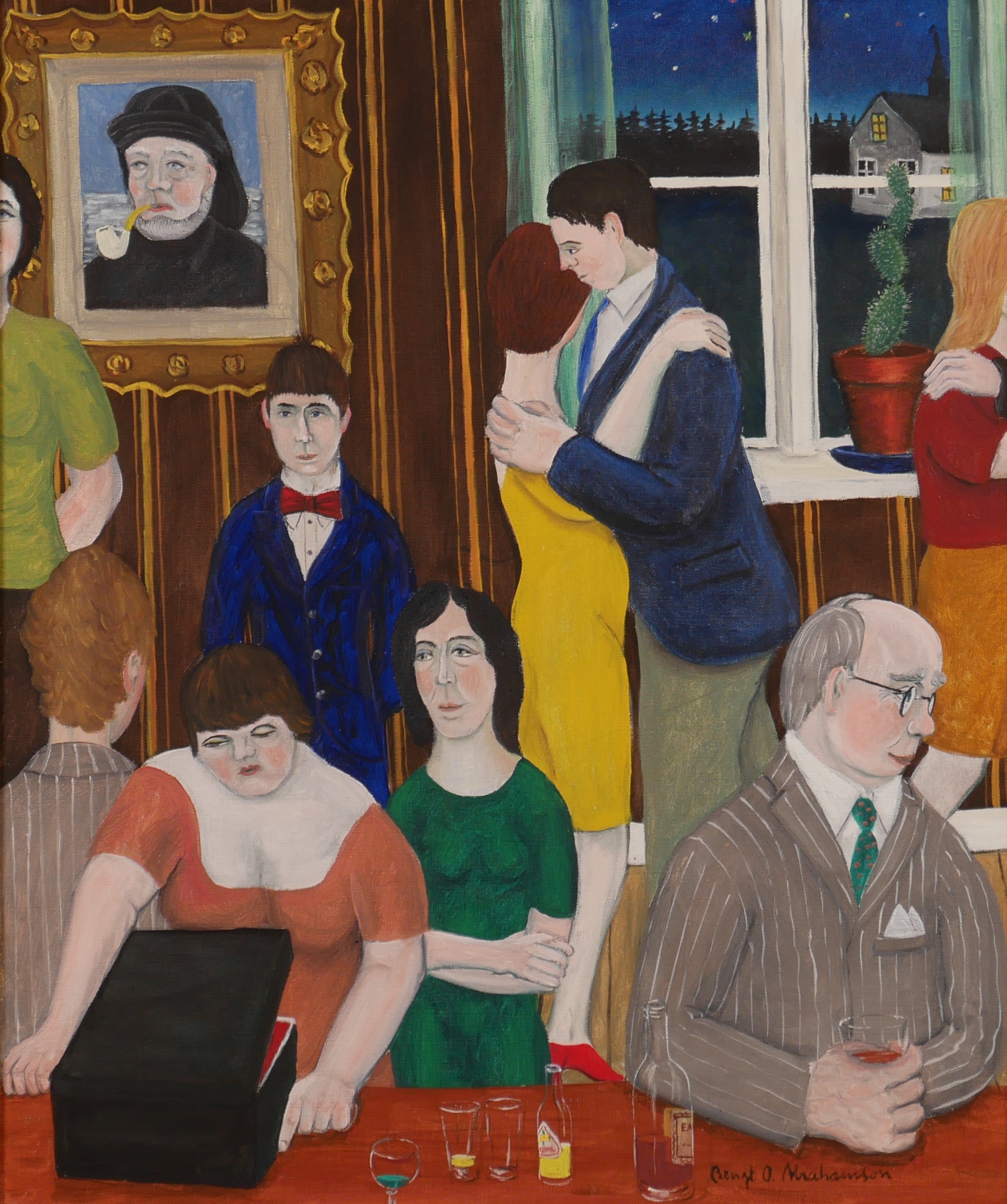 BENGT OLOV ABRAHAMSSON. "Lördag hemma hos Svenne", olja på duk, signerad Bengt O. Abrahamsson.