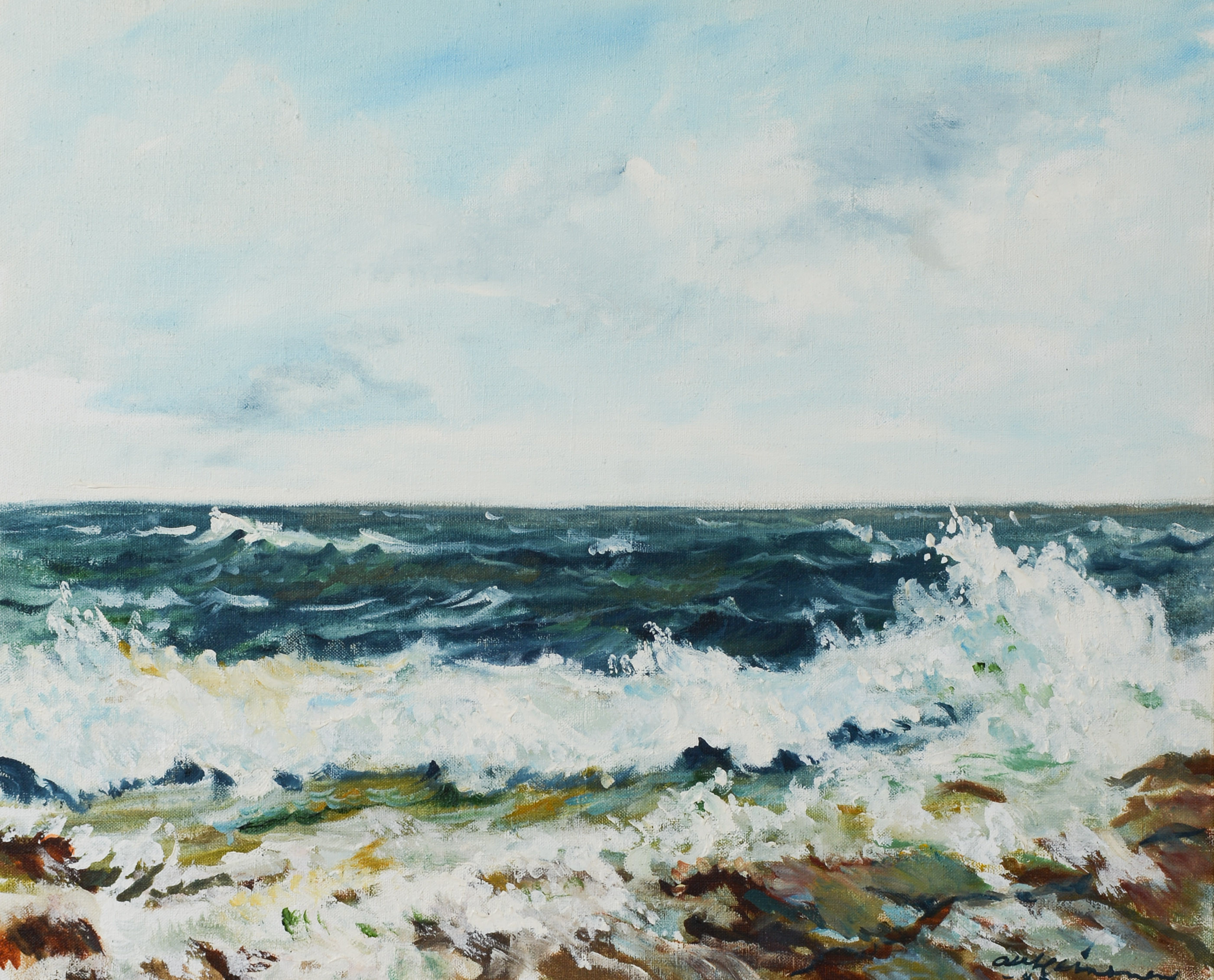 OIDENTIFIERAD KONSTNÄR. Kustmotiv, olja på duk, signerad.