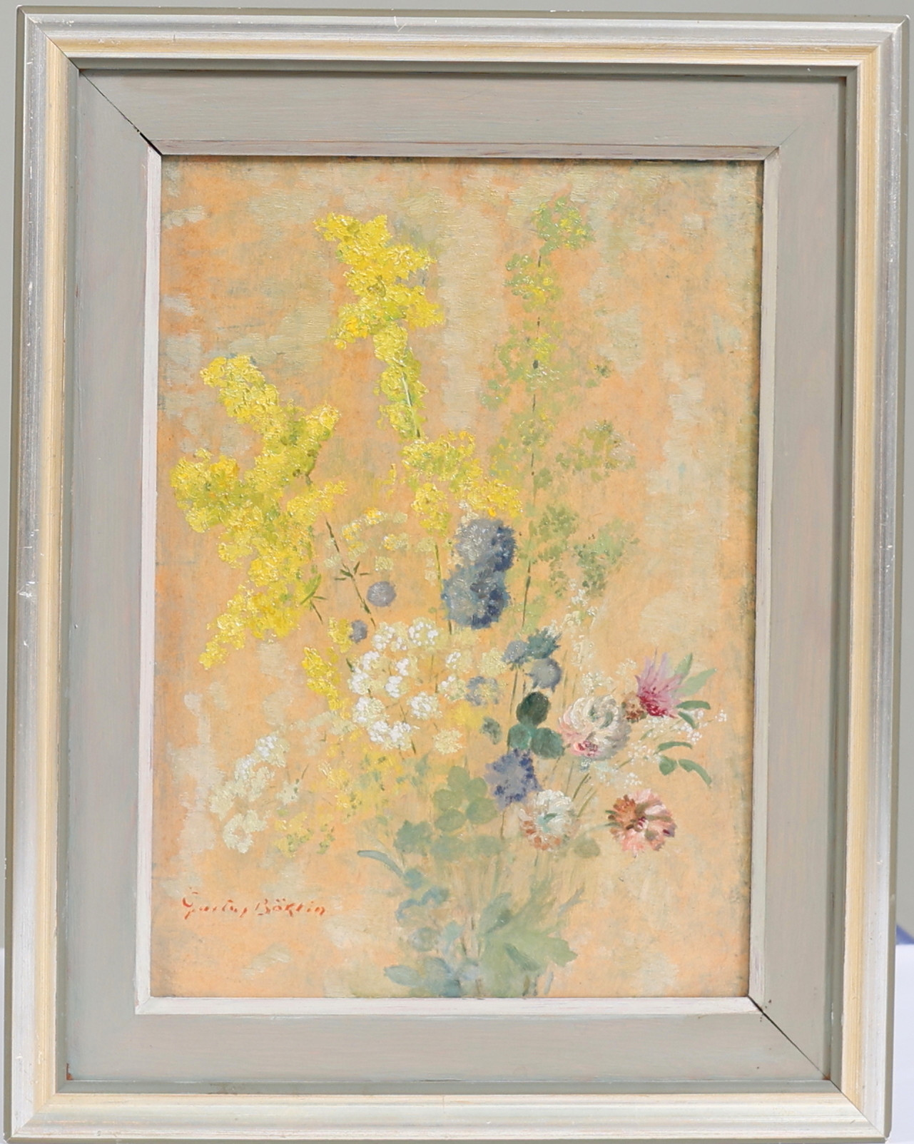 GUSTAF BÖKLIN. Blomsterstilleben, olja på pannå, signerad.