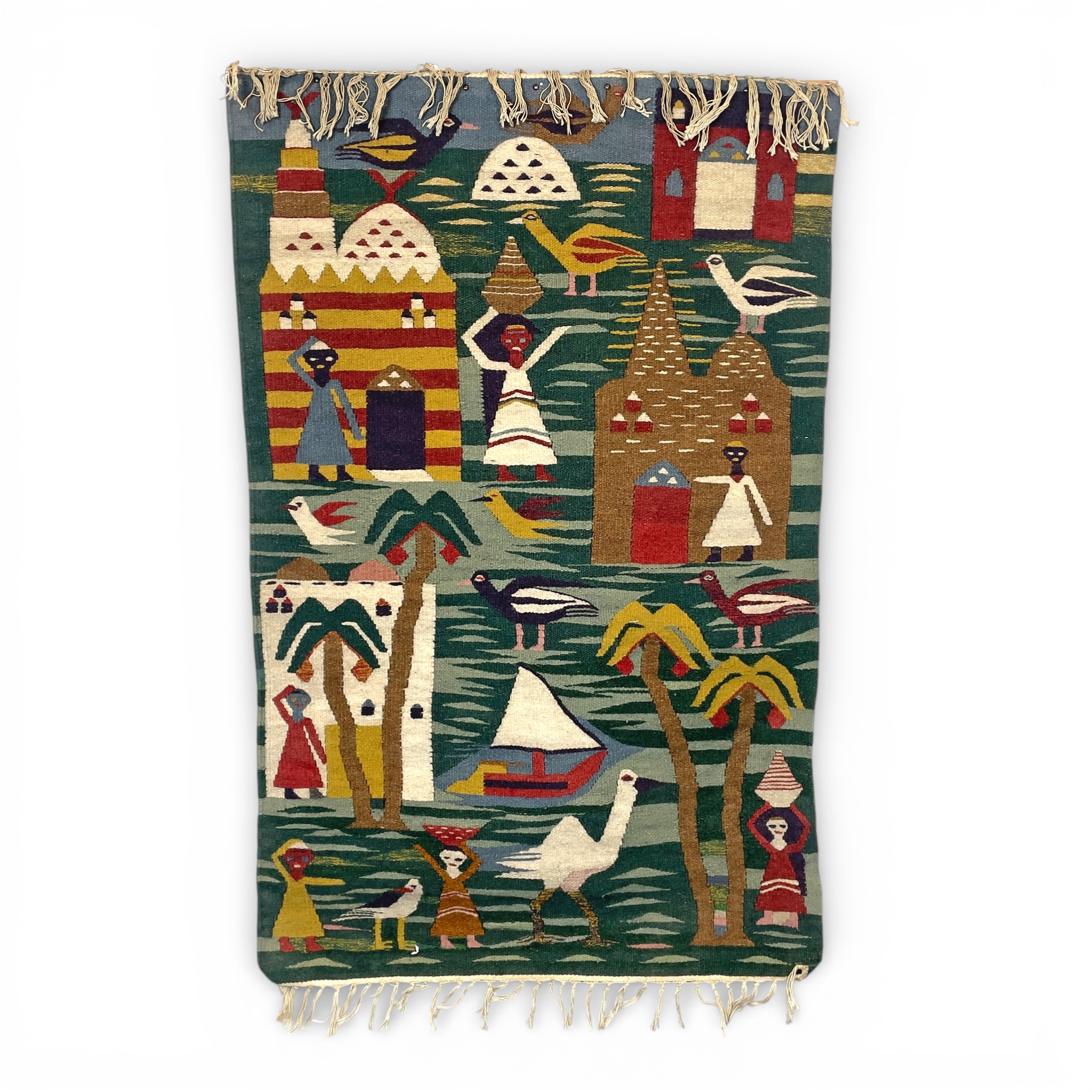 VÄGGBONAD. Vävnad i ull på bomull, troligen Egypten, 1900-tal.