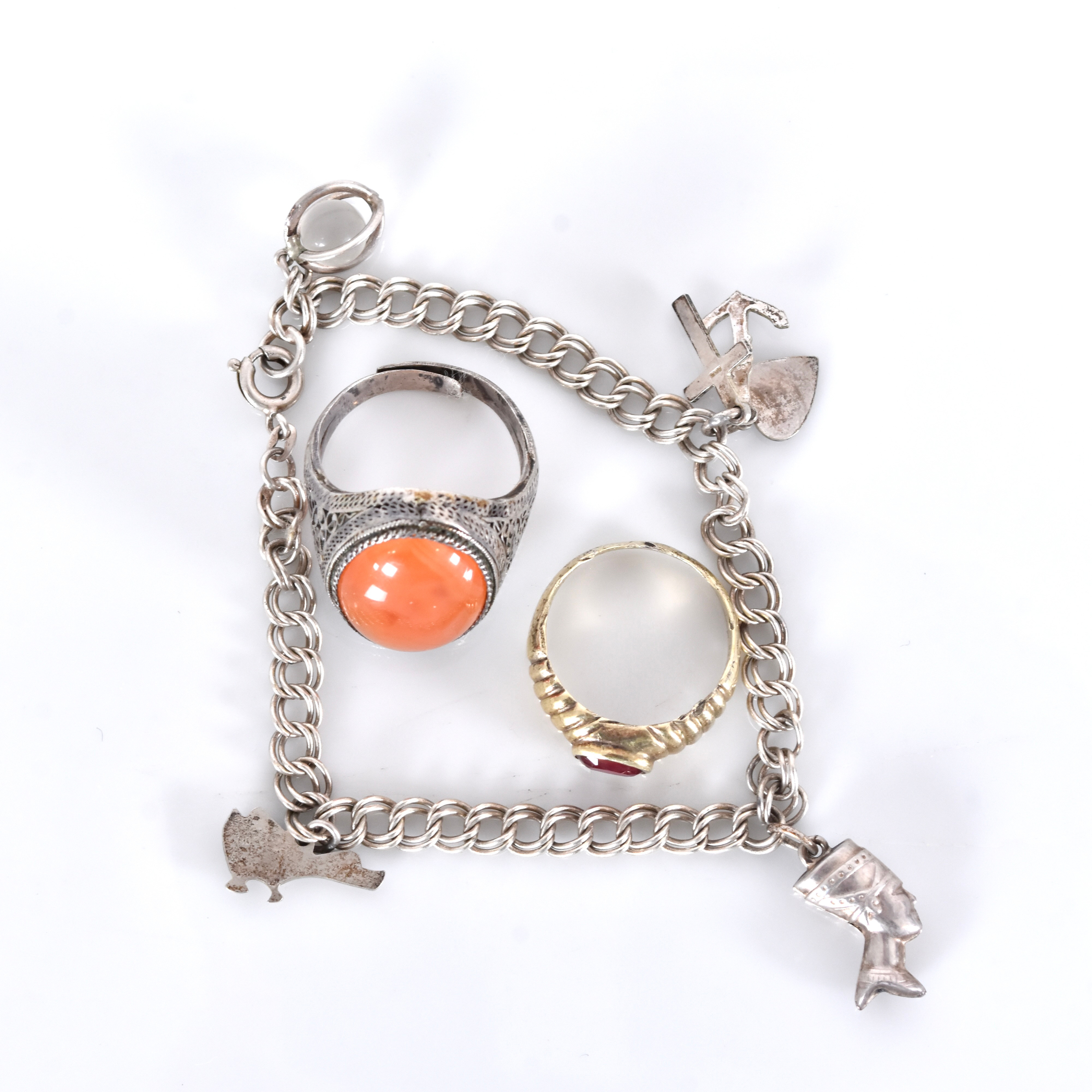 RINGAR SAMT ARMBAND, bissmark, silver, 1900-tal.