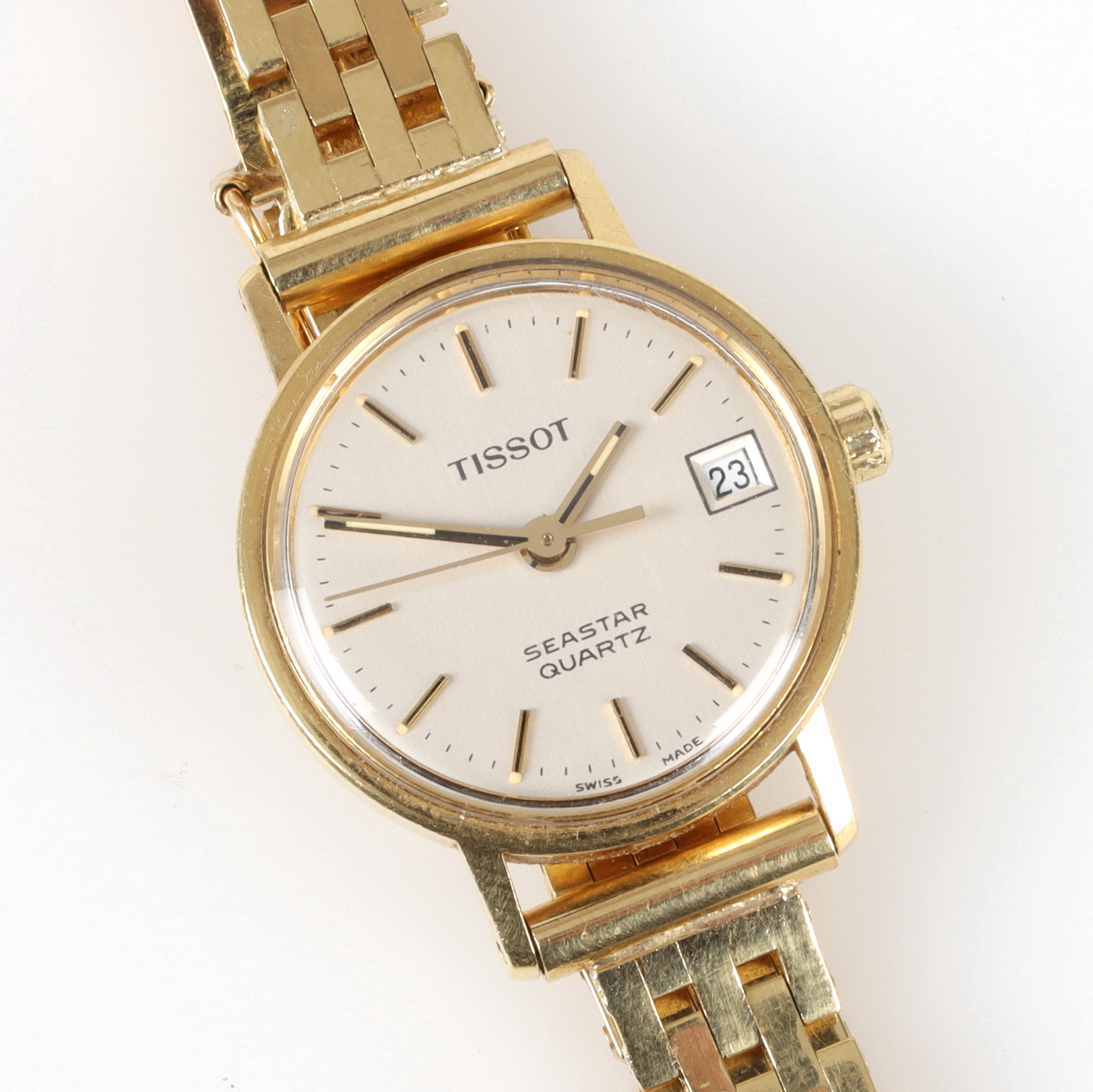 DAMARMBANDSUR, quartz, boett och armband i 18k guld, Seastar, Tissot.