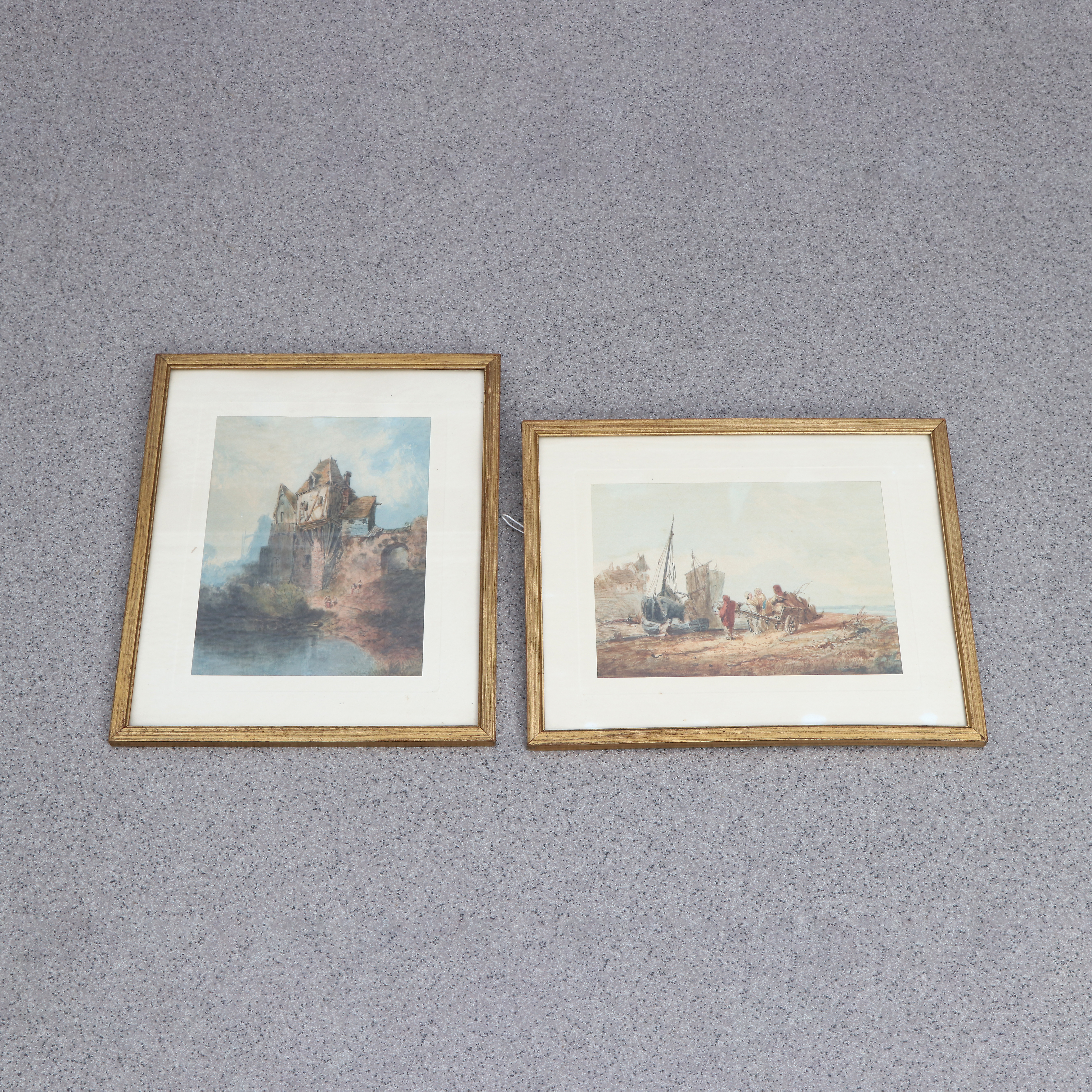 OKÄND KONSTNÄR. Akvareller, två st. 18/1900-tal. Osignerade. Motiv med figurer i landskap.