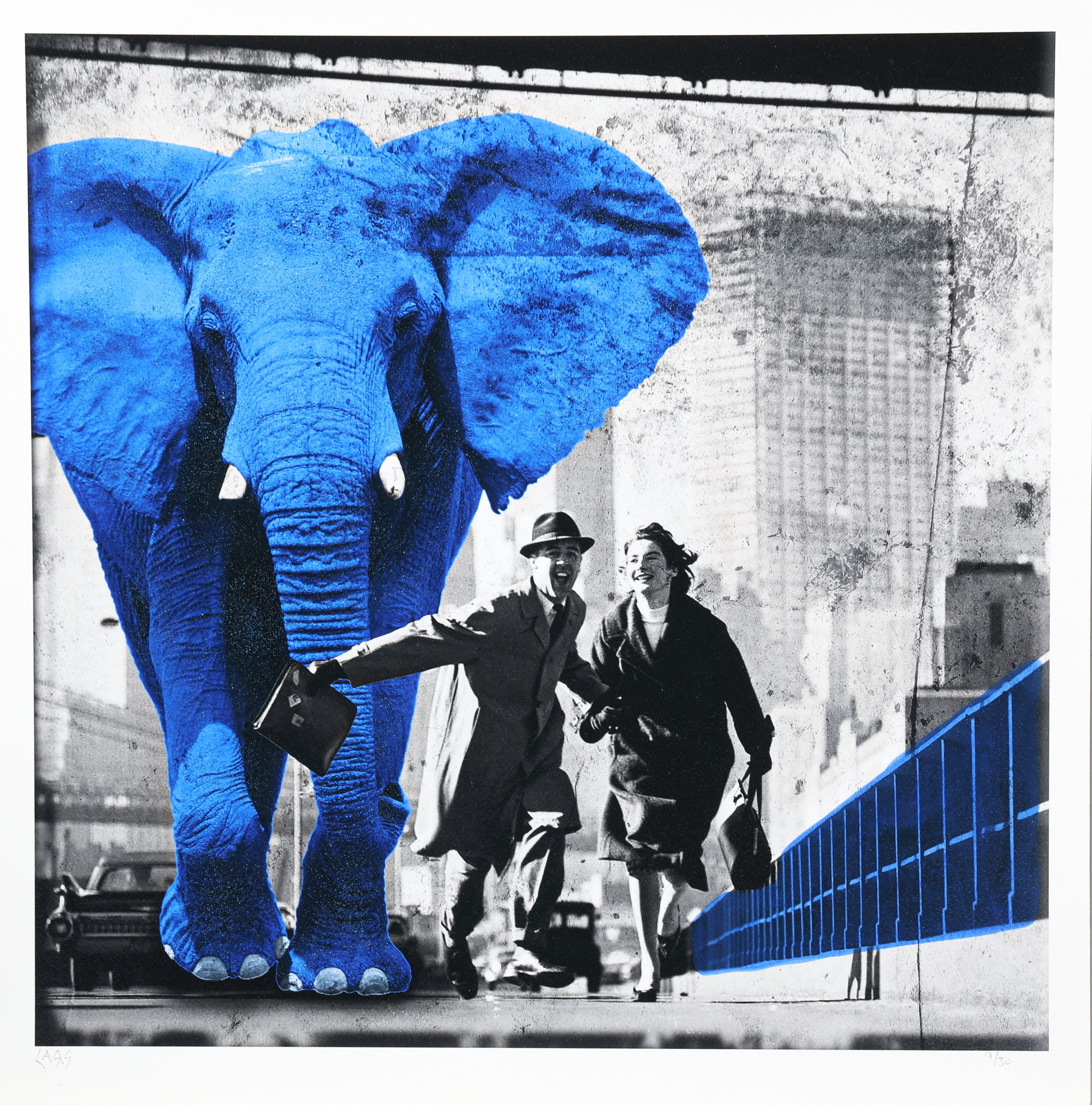 LARS TUNEBO. Mixed media, ”Coming Thru”, blå, signerad, numrerad 9/30.