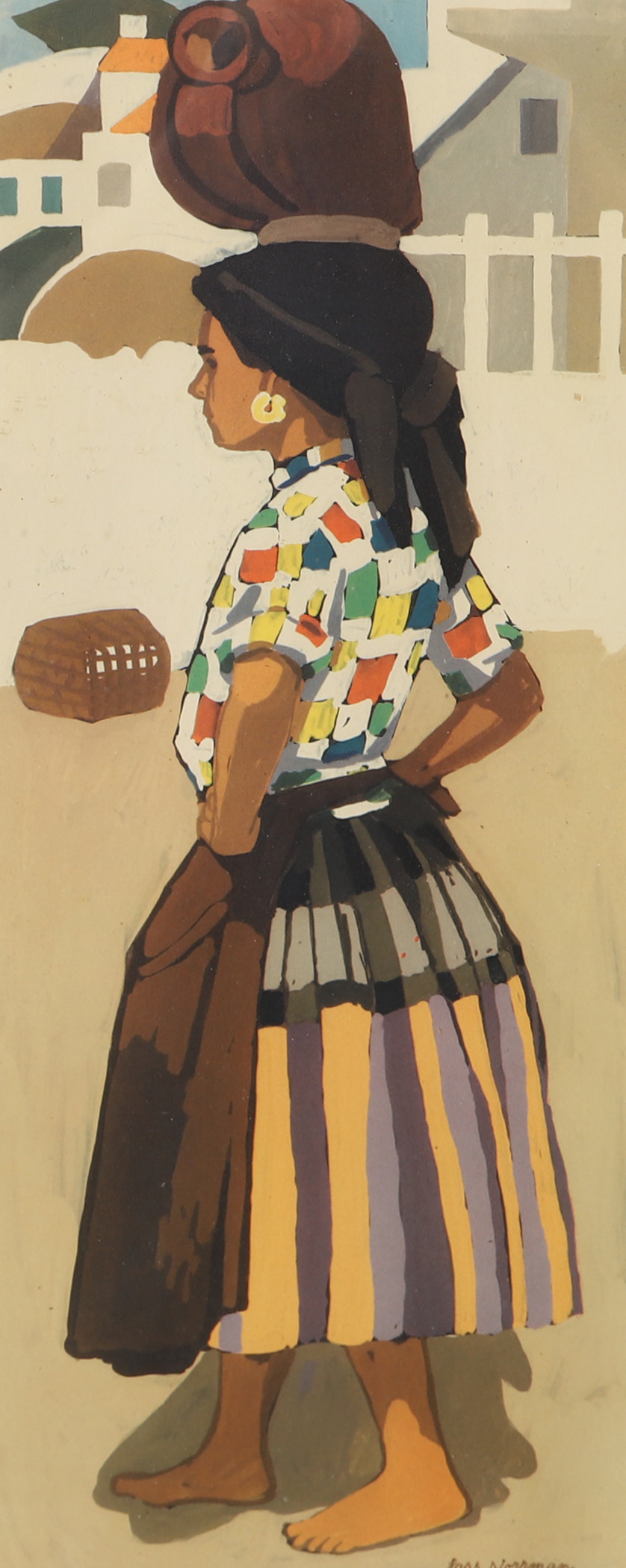 LARS NORRMAN. EFTER. Kvinna med kruka, inramat tryck, signerad i trycket.