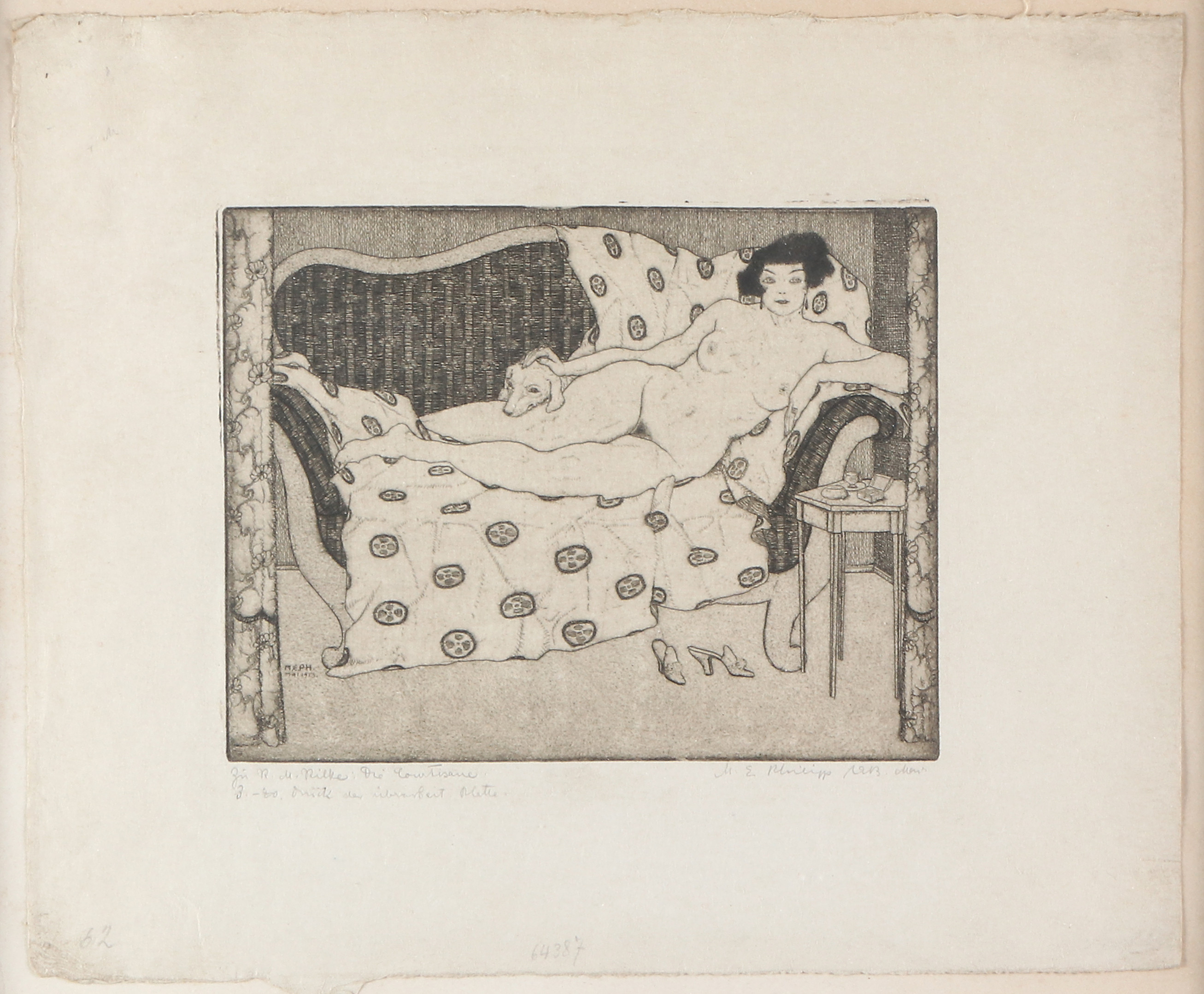 MARTIN ERIC PHILIPP (1887-1978). Etsning, signerad och daterad 1913. Kurtisan - Die Courtisane.