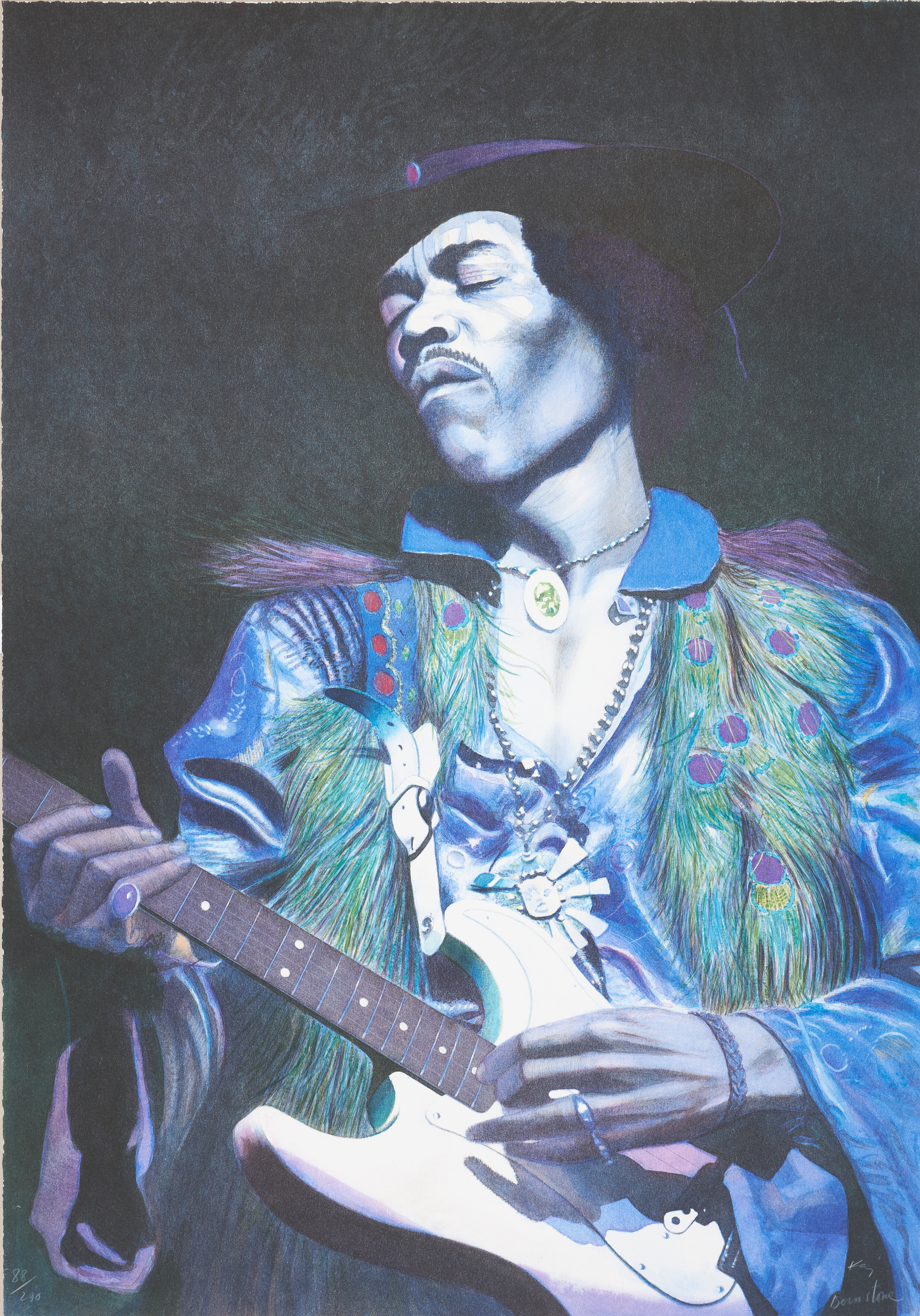 KAJ BERNSTONE. "Jimmie Hendrix", litografi, signerad och numrerad 88/290.